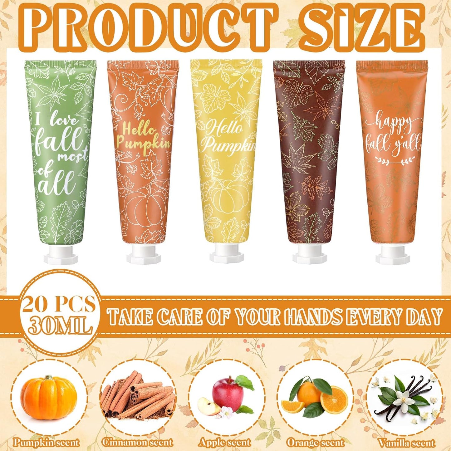 20 Pcs Thanksgiving Fall Hand Cream Bulk, Mini Pumpkin Lotion, 30ml Natural Botanical Fragrance Fall Lotion for Chapped Hands, Thanksgiving Favors, Employee Gifts, Baby Shower, Travel, Work, Team