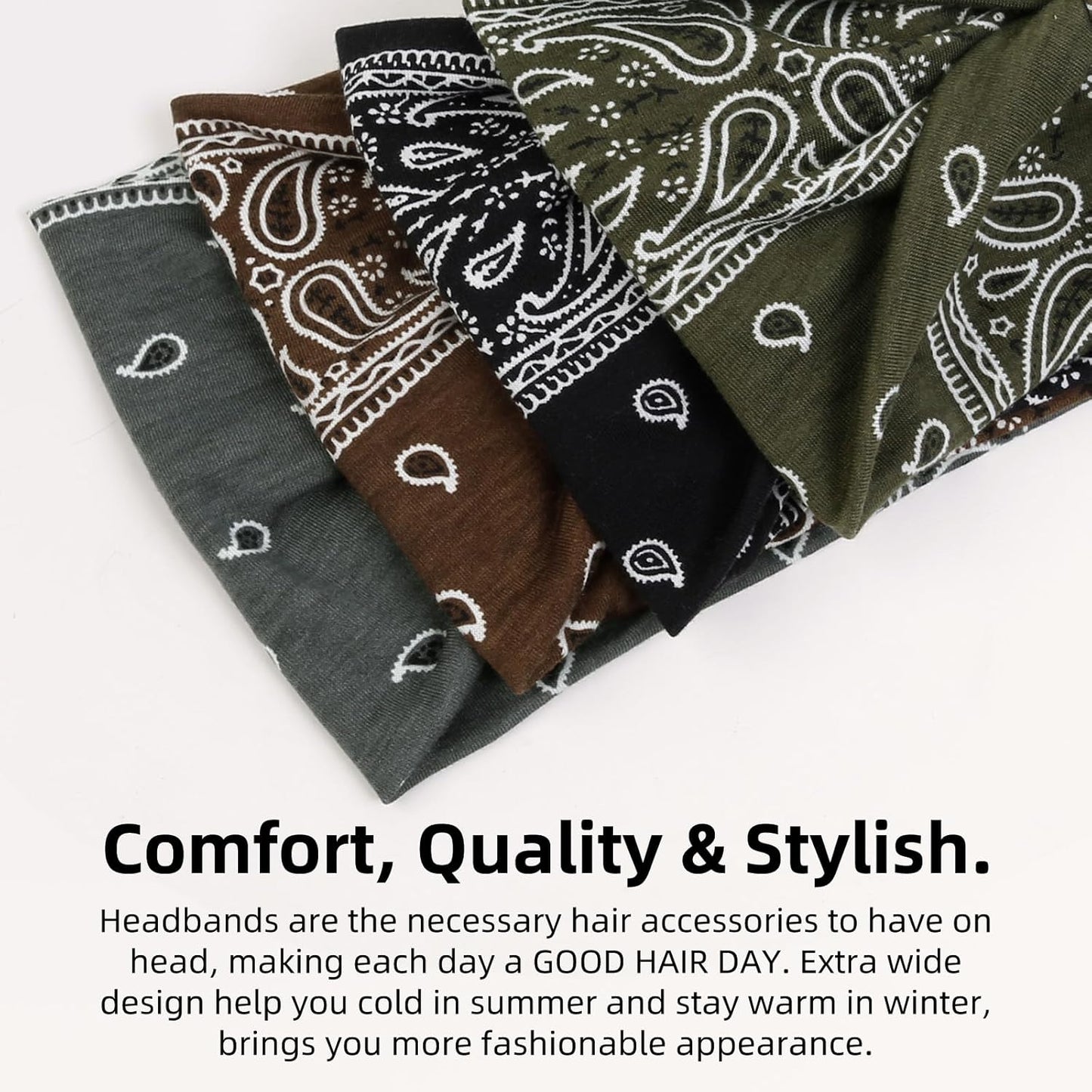 Huachi 4 Packs Thick Boho Stylish Floral Turban Wide Headbands for Women - Non Slip Hairbands for Hair, Sport, Workout, Yoga, Hair Accessories (Pack of 4)