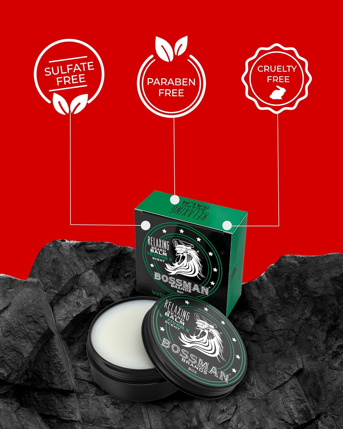 Bossman Relaxing Beard Balm - Tamer, Thickener, Relaxer and Softener Cream and Beard Care Product - Made in USA (Vetiver X Scent)