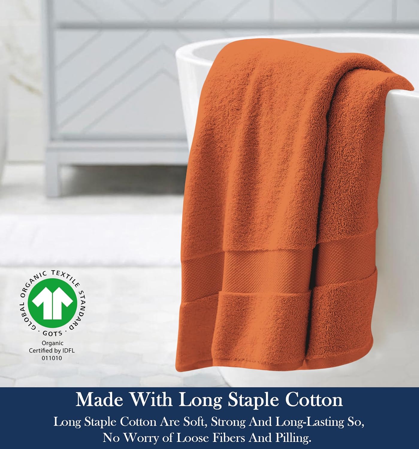 Delara Organic Cotton Luxuriously Plush Bath Towel | GOTS & OEKO-TEX Certified | Premium Hotel Quality Towels | Feather Touch Technology | 650 GSM Long Staple|Soft, Quick Dry & Ultra-Absorbent 30"x58"