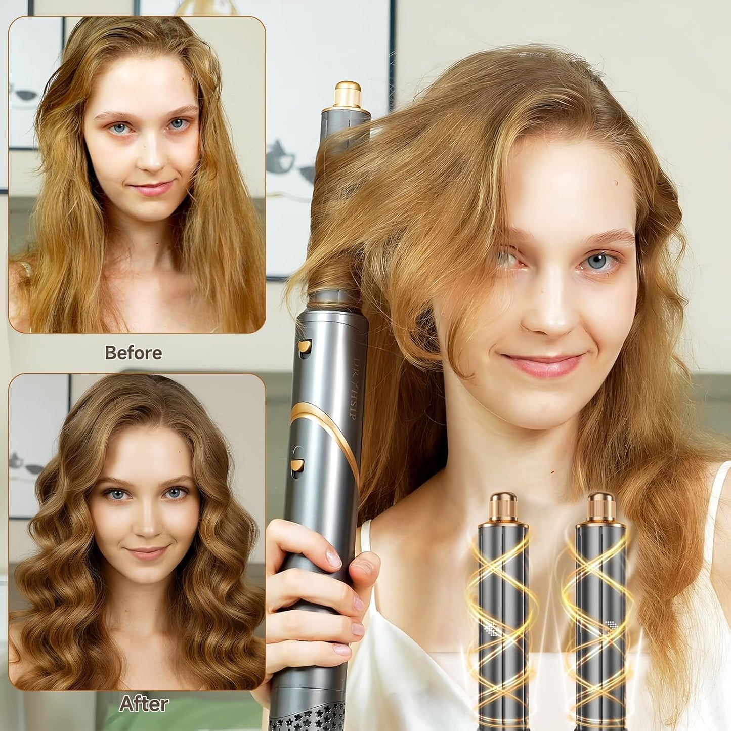 8 in 1 Negative Ionic Foldable Wrap Air Hair Styler Set, 110000 RPM High-Speed Hot Air Brush Blow Dryer for Curl, Fast Drying, Straightening - Multifunctional Hair Dryer Brush with Attachments