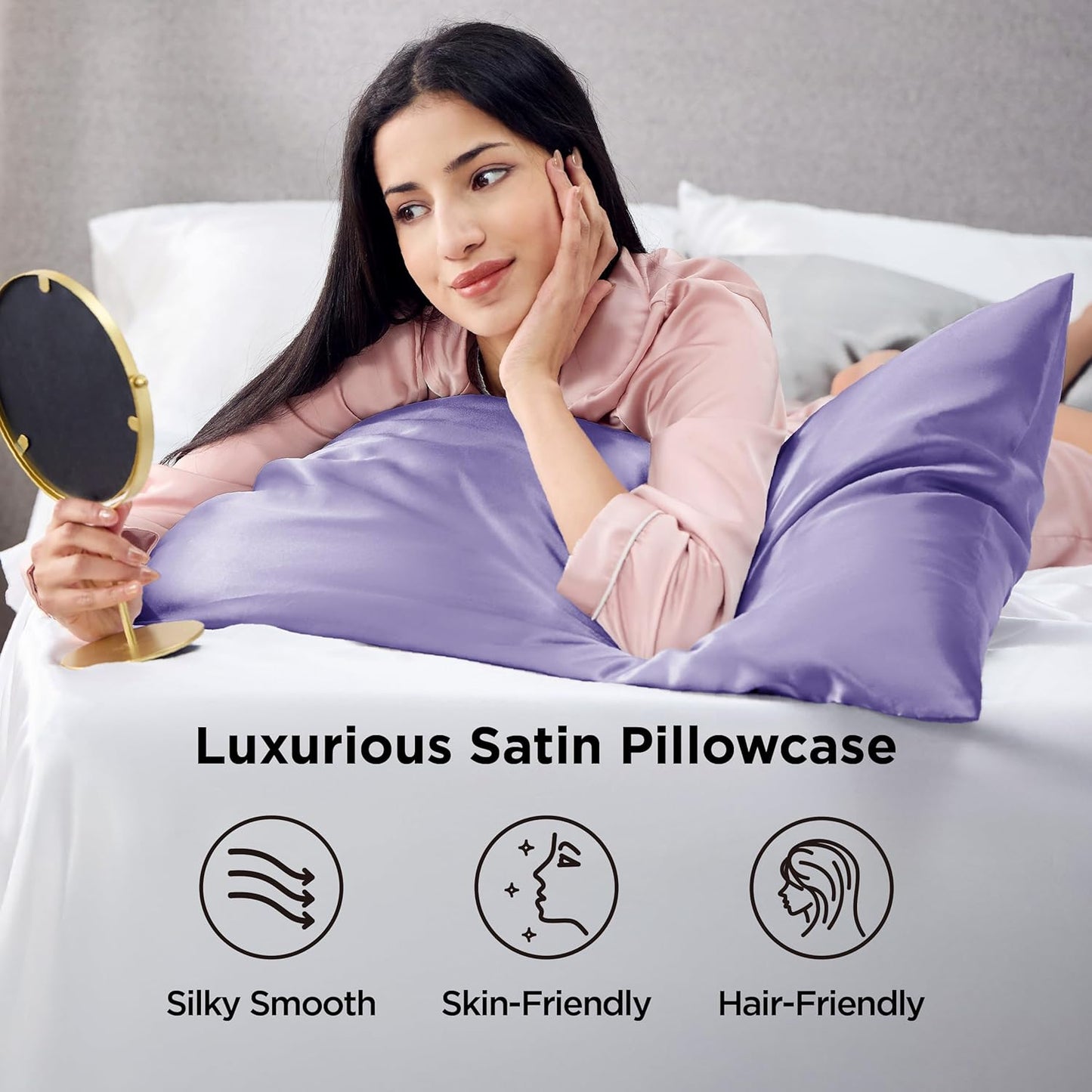 Bedsure Satin Pillowcase 2 Pack Similar to Silk Pillow Cases Standard Size, Pillow Case for Sleeping Women with Envelope Closure, Gifts for Women Men, Lilac, 20x26 Inches, 2pcs