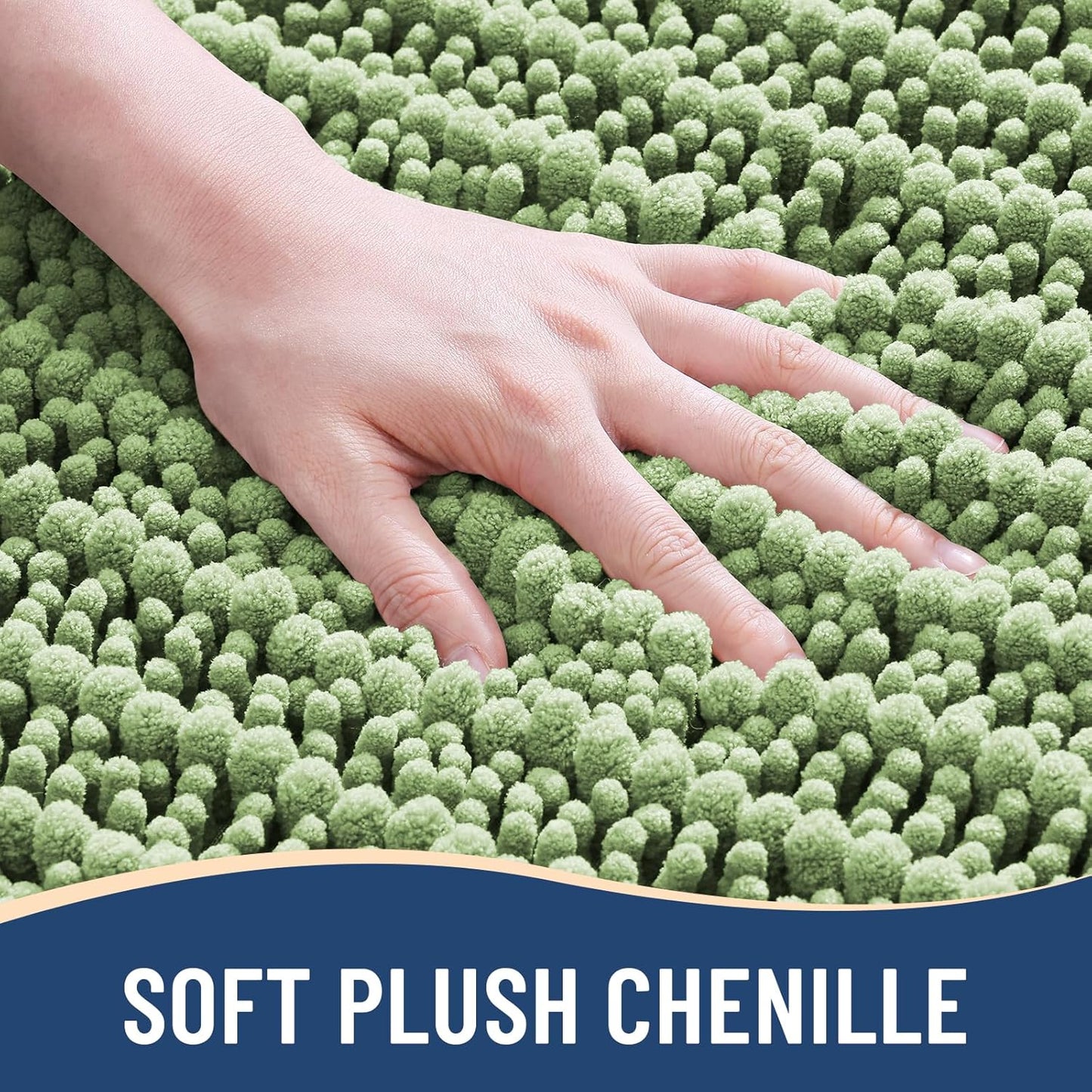 Arotive Luxury Chenille Bathroom Rug Mat, Extra Soft Thick Absorbent Shaggy Bath Rugs, Non-Slip Machine Wash Dry, Plush Bath Mats for Bathroom, Shower and Tub, 54x24, Sage Green