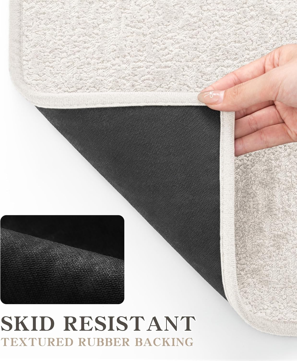 chakme Bathroom Rug Sets 3 Piece, Ultra Thin Bath Mat Quick Dry Bath Mat Set, Absorbent Bath Mat for Bathroom Non Slip Machine Washable, (White, 3 Piece)