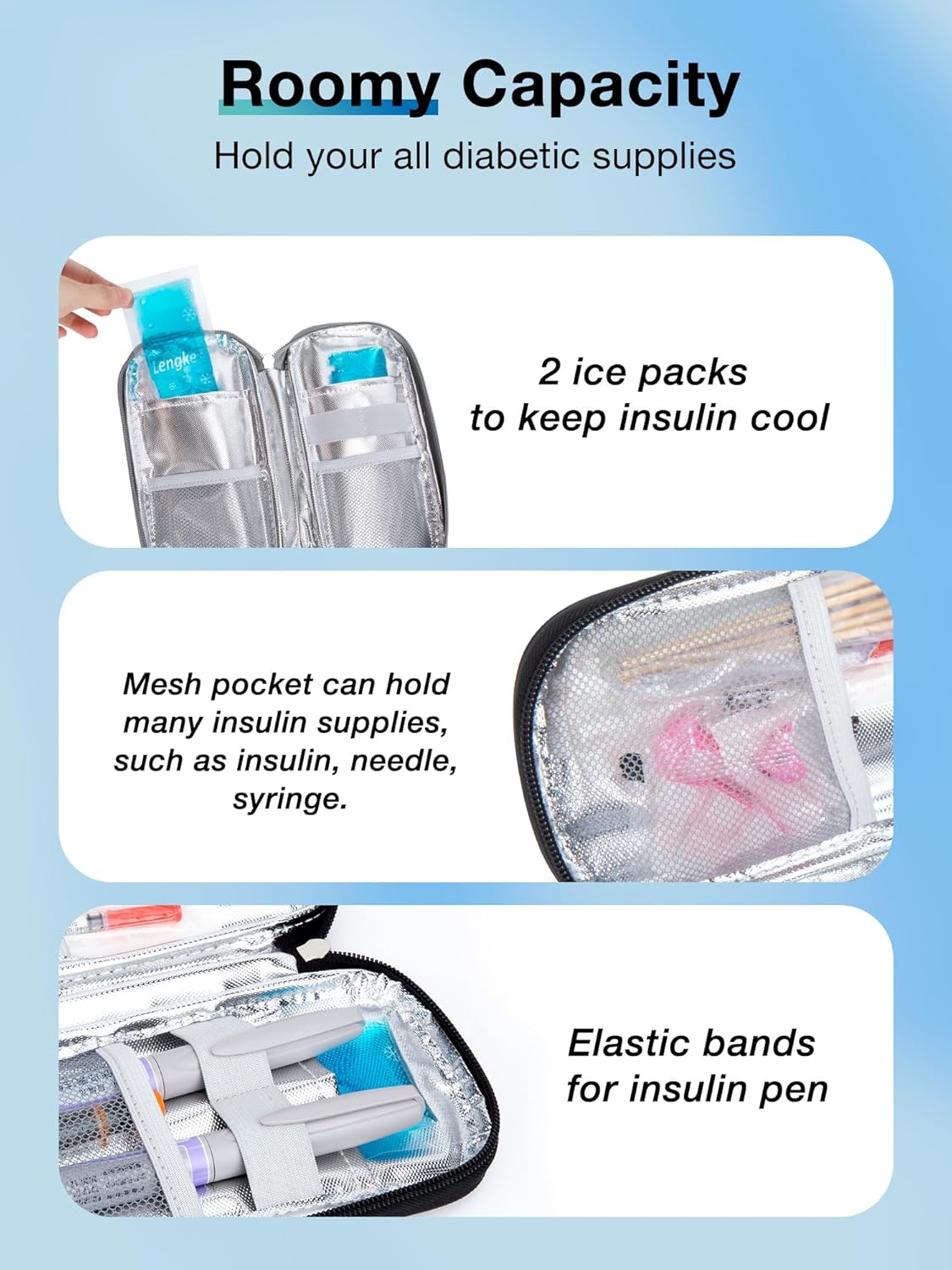 Leng Ke Insulin Cooler Case, Portable Diabetes Case for Insulin Pen & Medication, Cooler for Travel with 2 TSA Approved Ice Packs (Flower)