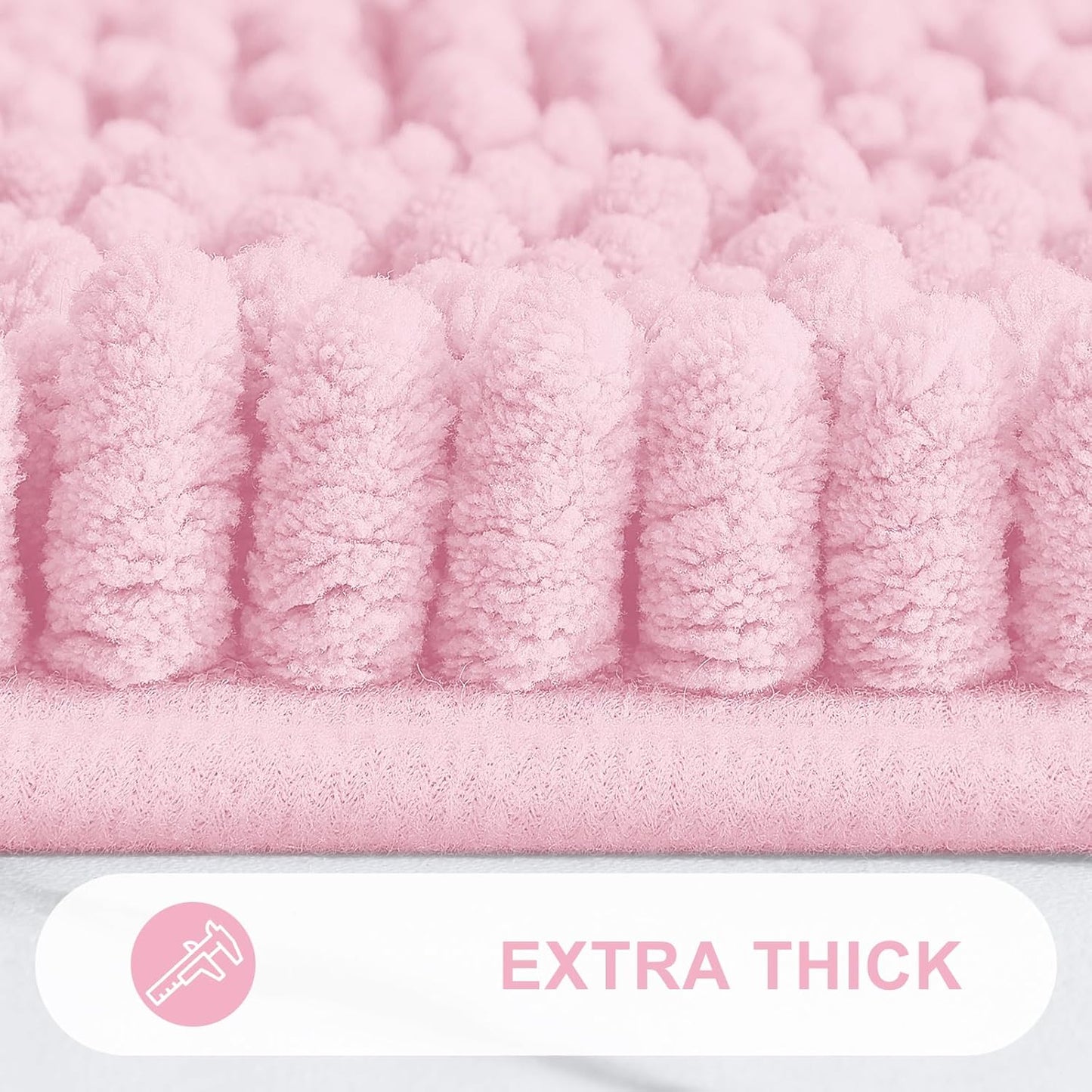 Grandaily Chenille Striped Bathroom Rugs 30x20, Extra Thick and Absorbent Bath Mats, Non-Slip Soft Plush Shaggy Shower Carpet, Machine Wash Dry, Bath Rug for Bathroom, (Medium, Pink)