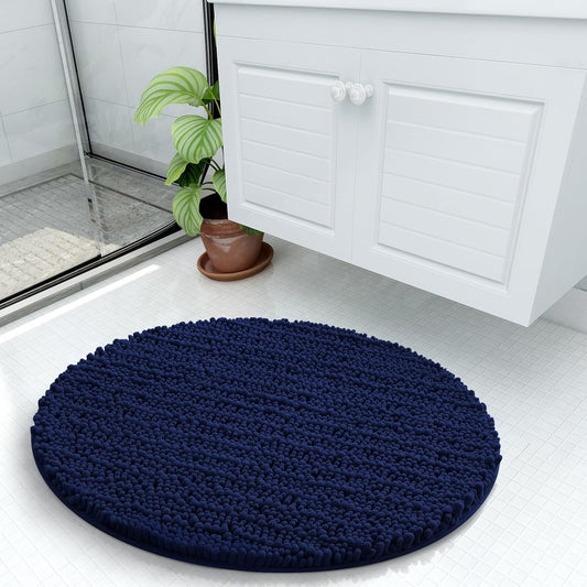 Arotive Luxury Round Chenille Bathroom Rug Mat, Extra Soft Thick Absorbent Shaggy Bath Rugs, Non-Slip Machine Wash Dry Plush Bath Mats for Bathroom, Shower and Tub, 24x24, Navy