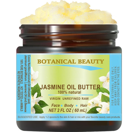 Botanical Beauty JASMINE OIL BUTTER Pure Natural Virgin Unrefined RAW for FACE, SKIN, BODY, DAMAGED HAIR, NAILS. (2 Fl Oz)