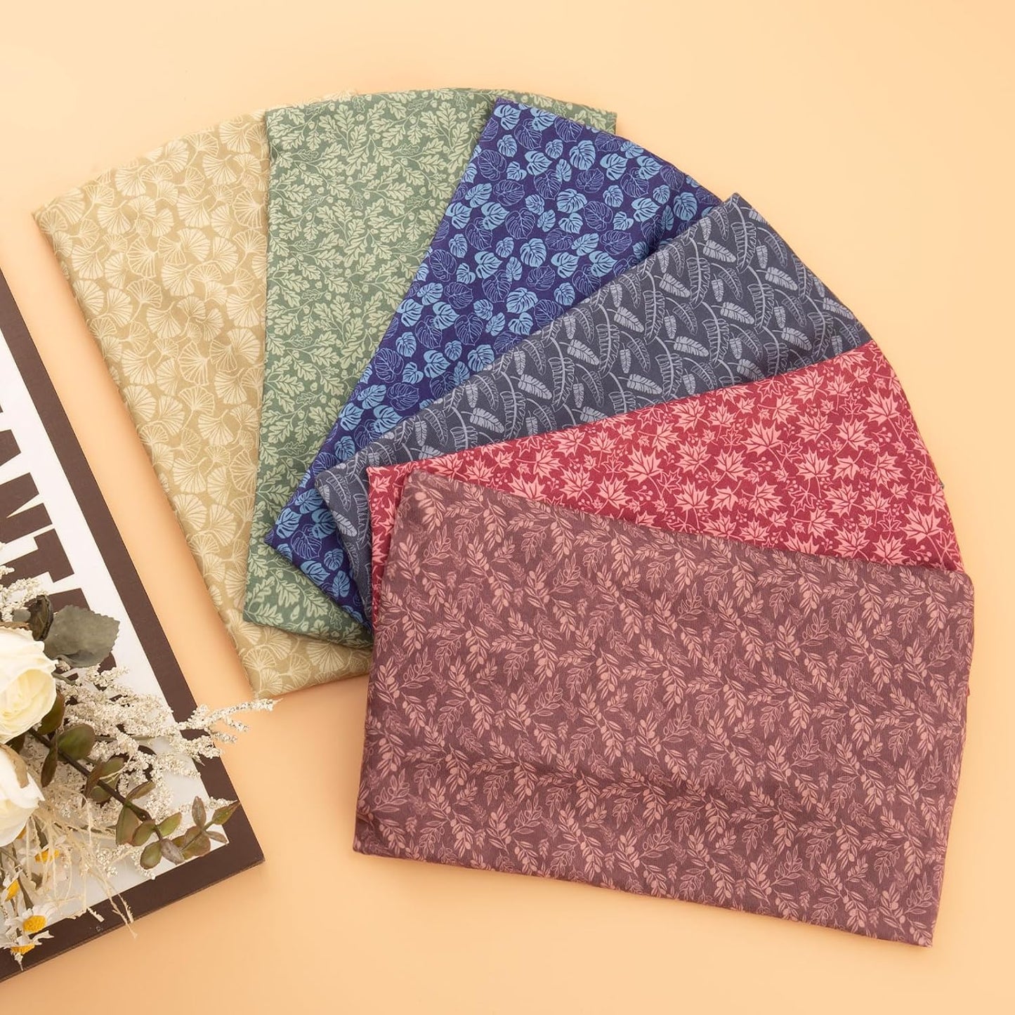 Cobahom 6Pcs Wide Headbands for Women Non Slip Soft Fabric Hair Wrap Boho Head Bands Elastic Sport Hair Bands for Workout Yoga Running (Leaf Pattern)