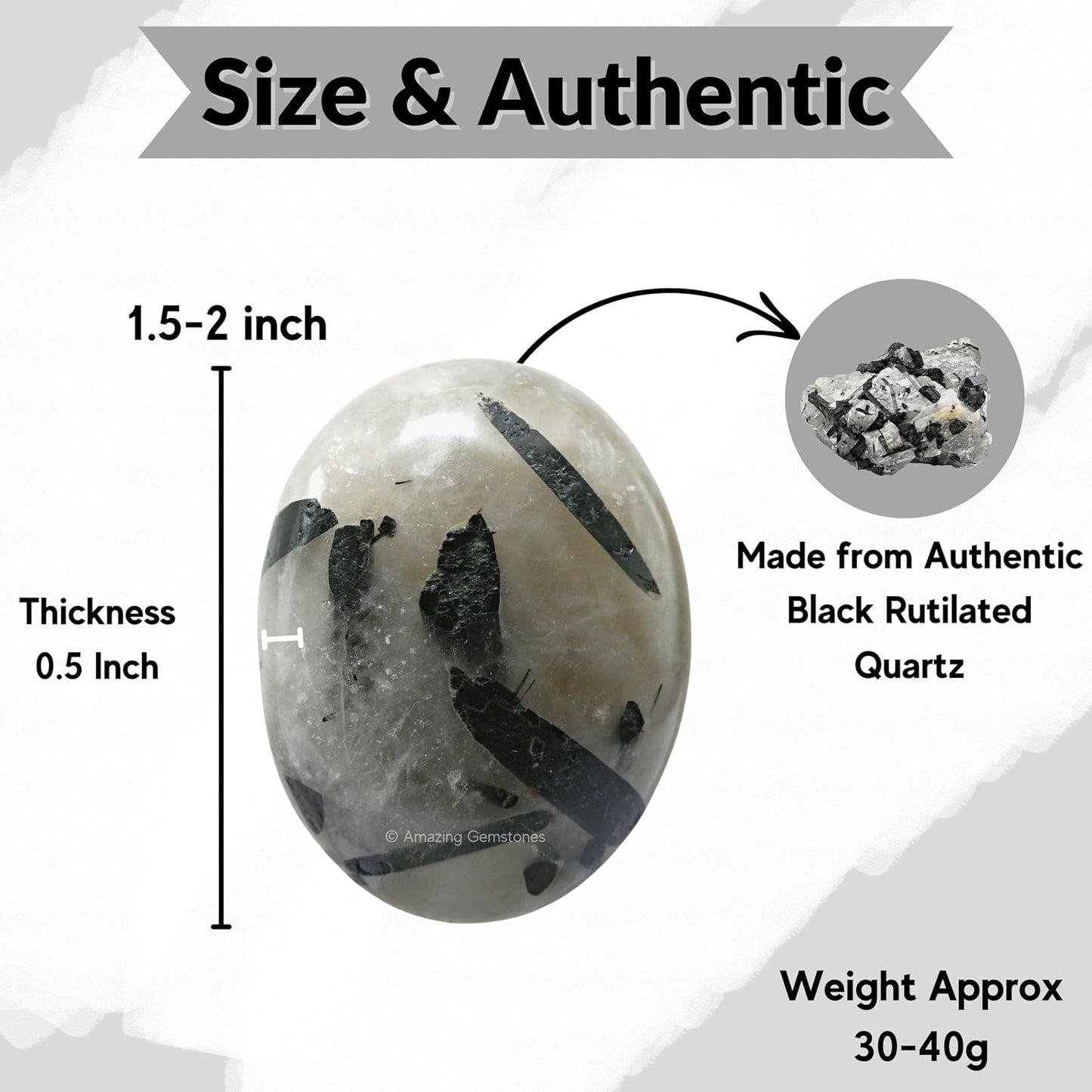 Amazing Gemstone Black Rutilated Quartz Crystals and Healing Stones - Large Palm Stone Crystals Piedra - Crystal for Good Luck, Positive Energy, Meditation - Unique Stocking Stuffers Gifts for Women