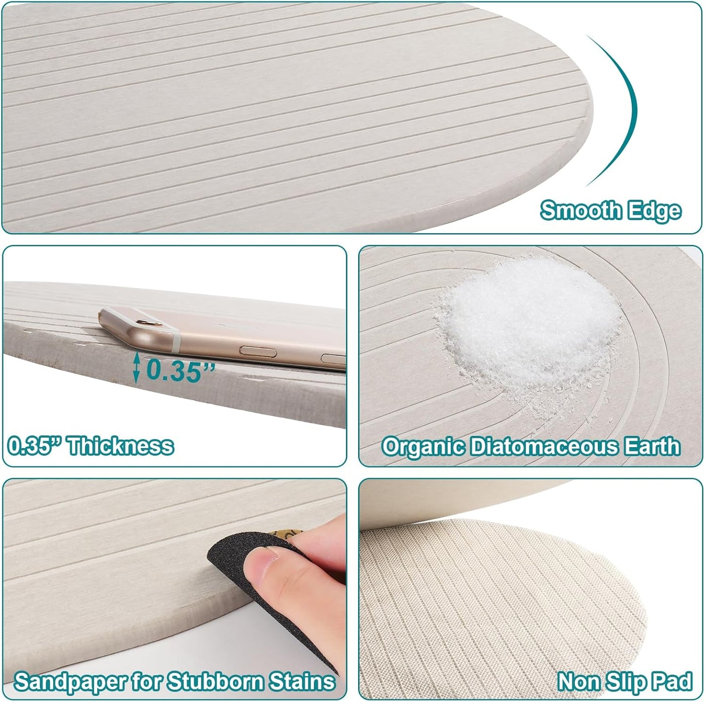 Elfcool Stone Bath Mat Diatomaceous Earth Shower Mat Non Slip Quick Dry Bath Stone Mat Super Absorbent Bathroom Floor Mat for Bathroom Kitchen Counter (Off White)