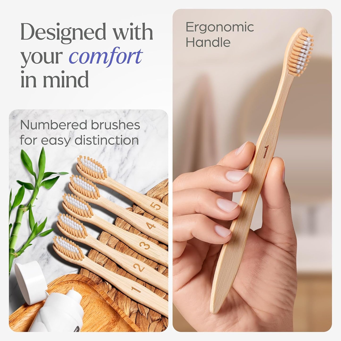 Bamboo Toothbrushes Medium Bristles 50 Pack - BPA Free Medium Bristles Toothbrushes for Adults - Eco-Friendly, Natural Wooden Toothbrush