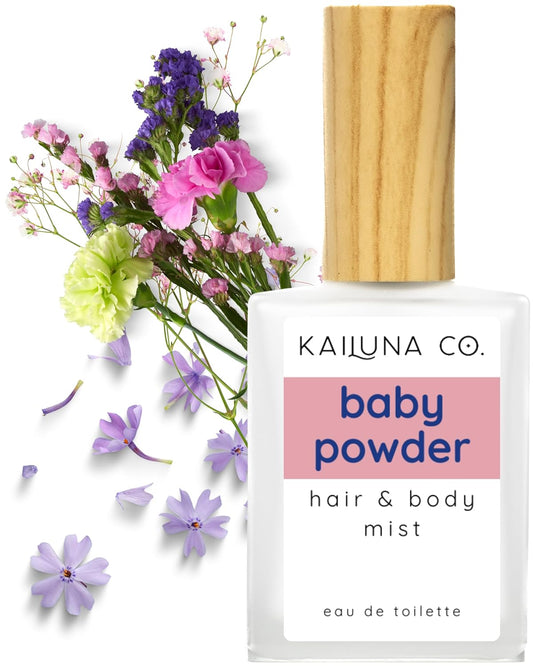 Baby Powder Natural Hair & Body Mist Spray, Pure Essential and Fragrance Oils, Alcohol-Free, Handmade in California, 0.5Fl Oz