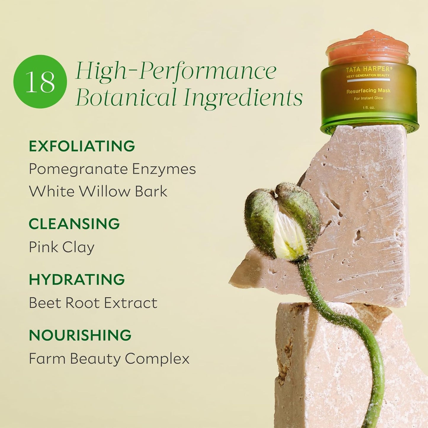 Tata Harper Resurfacing Mask, Instant Glow Face Mask, Gentle Exfoliating Face Mask, Enzyme Mask, Natural Skincare, 30ml