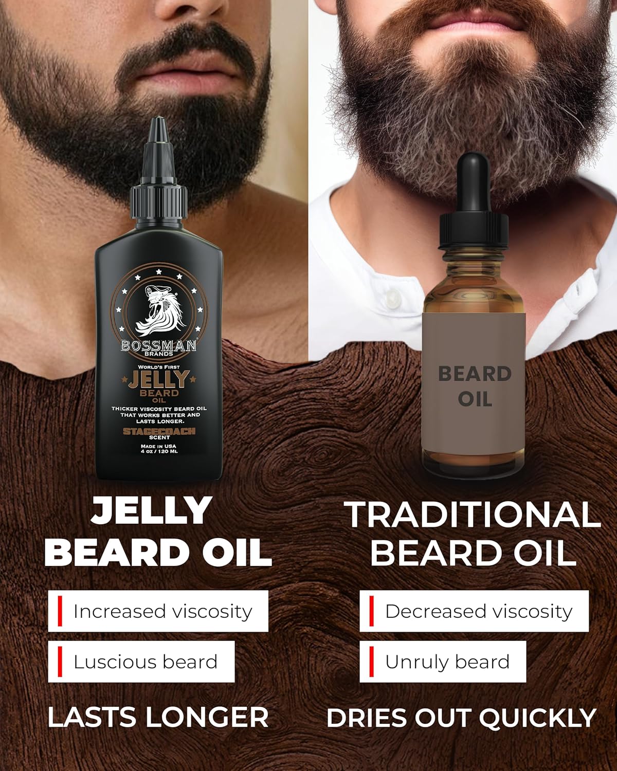 Bossman Jelly Beard Oil for Men (4 oz, Stagecoach Scent) – Softens, Moisturizes & Conditions with Natural Ingredients