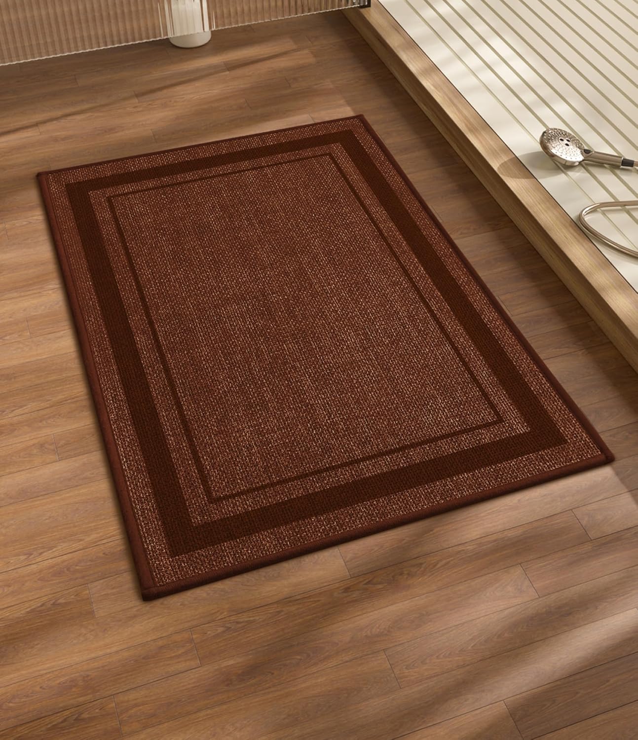 chakme Bathroom Rugs Mat 24x17, Ultra Thin Non Slip Bath Mat Small Quick Dry Absorbent Bath Mat for Bathroom Floor, (Rust, 24"x17")