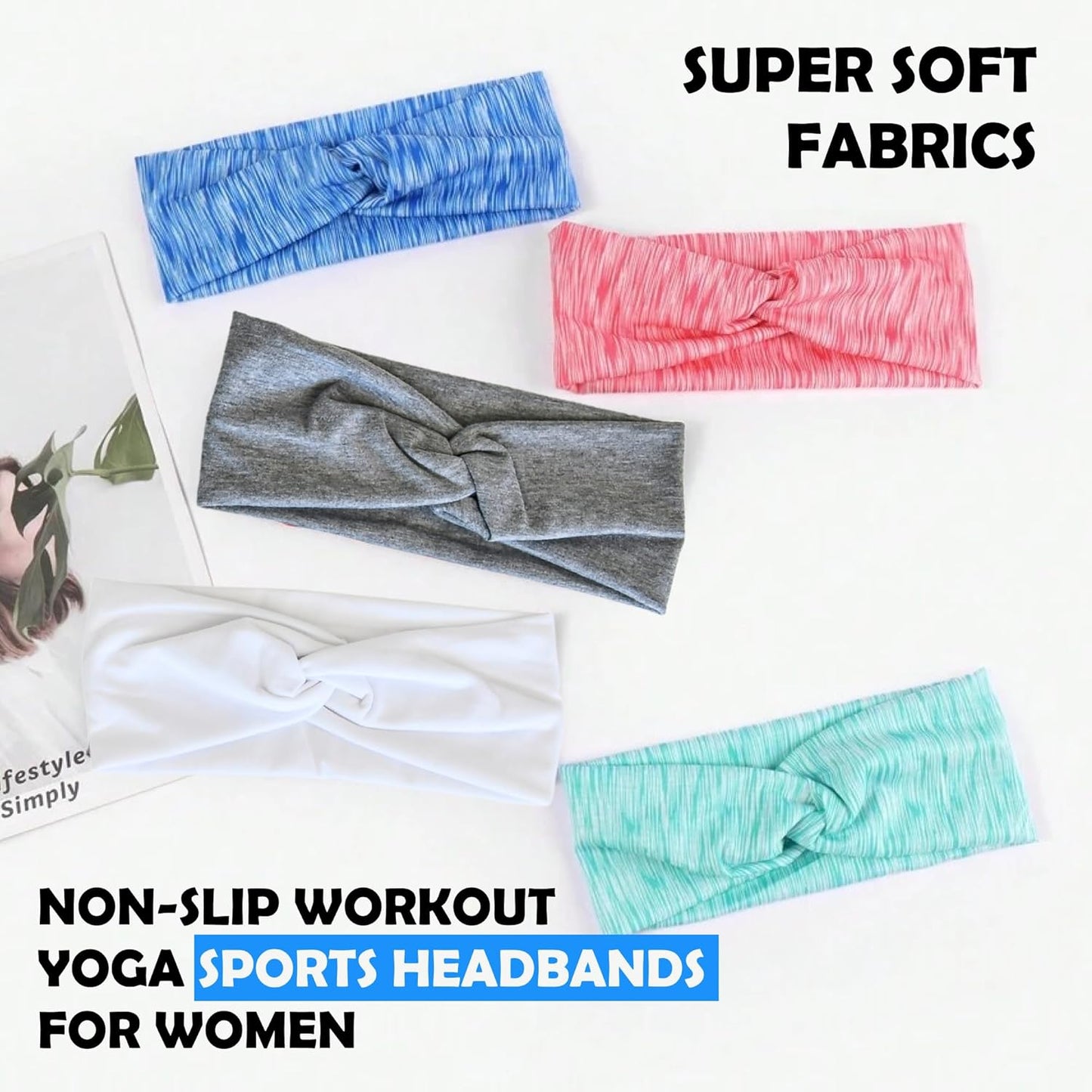 Lotus78, Pack of 6 Wide Headbands for Women Non Slip, Fashionable Sports Hair Bands for Women's Hair, Soft Elastic Stretchy Head Bands, Yoga Workout Headbands for Women Daily Fashion (Element)