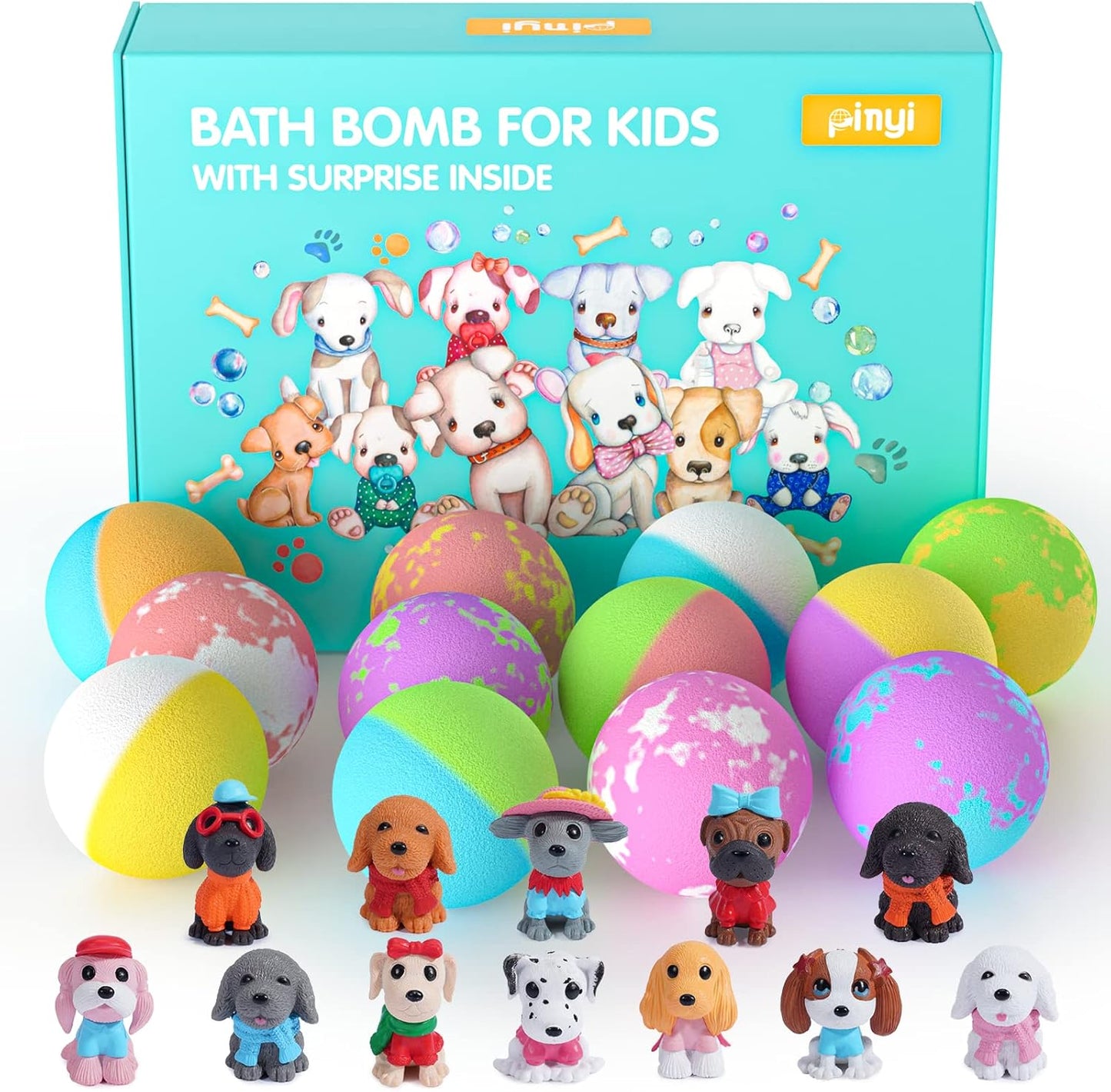 Bath Bombs for Kids with Surprise Toys Inside, 12 Pack Natural Organic Handmade Kids Bath Bombs with Animal Puppy Dog Toys, Fizzy Bubble Bath Gifts Set for Girls Boys Toddler