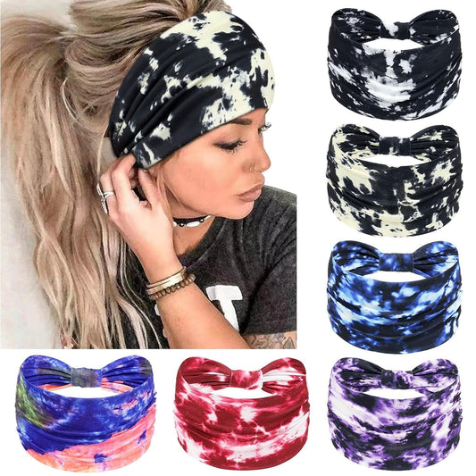 Wide Headbands for Women Knotted No Slip Head Bands Soft Turban Headband Hair Accessories Boho African Solid Color Head Wraps for Women Yoga Workout Pack of 6