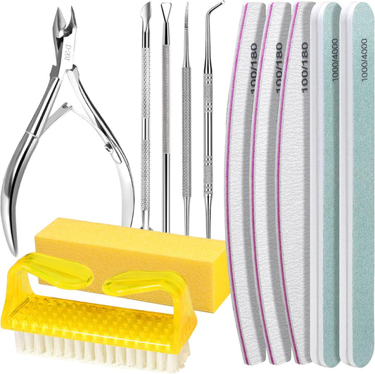 FANDAMEI Nail Care Set, Nail Files 100/180, Nail Buffer Block, Cuticle Tools, Nail Cuticle Nippers, Cuticle Trimmer, Cuticle Pusher, Manicure & Pedicure Kits, Toenail File, Yellow