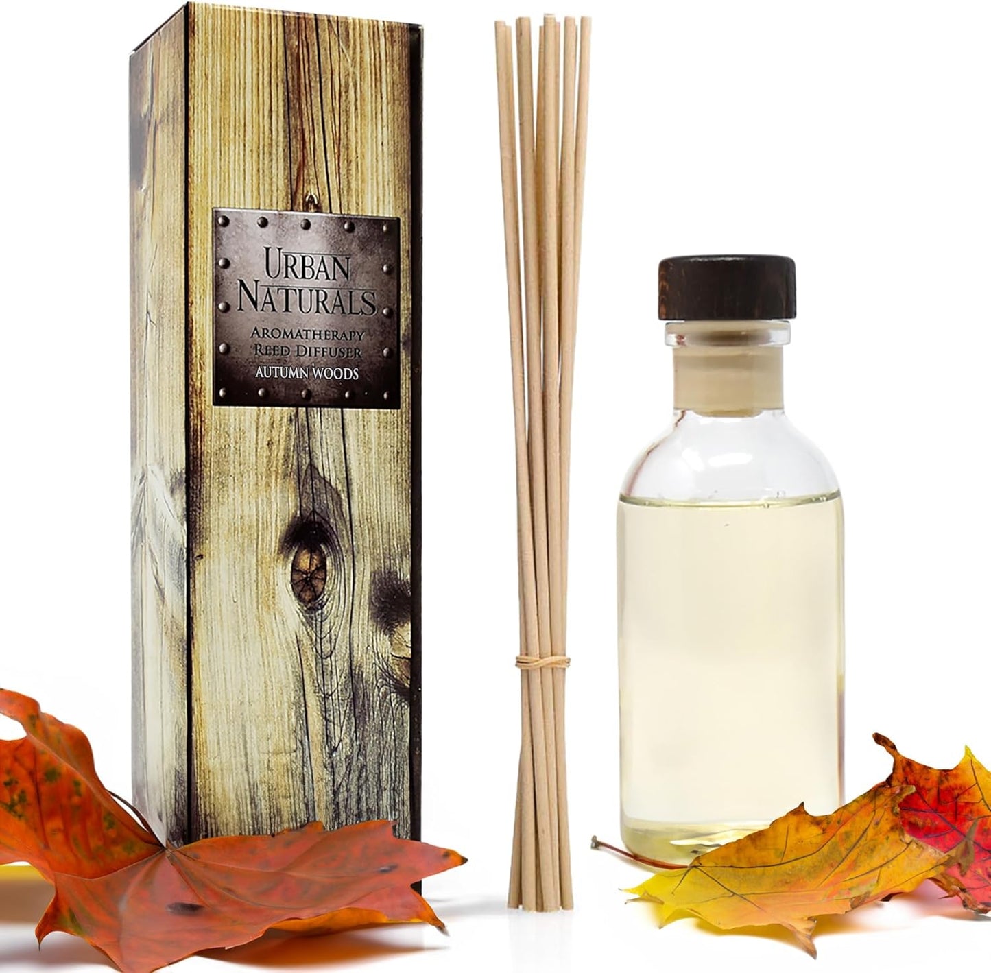 Urban Naturals Autumn Woods Reed Diffuser Set - Dark Walnut, English Lavender and White Amber - A Fresh, Earthy, Woodsy Fall Forage Scent - Made in The USA