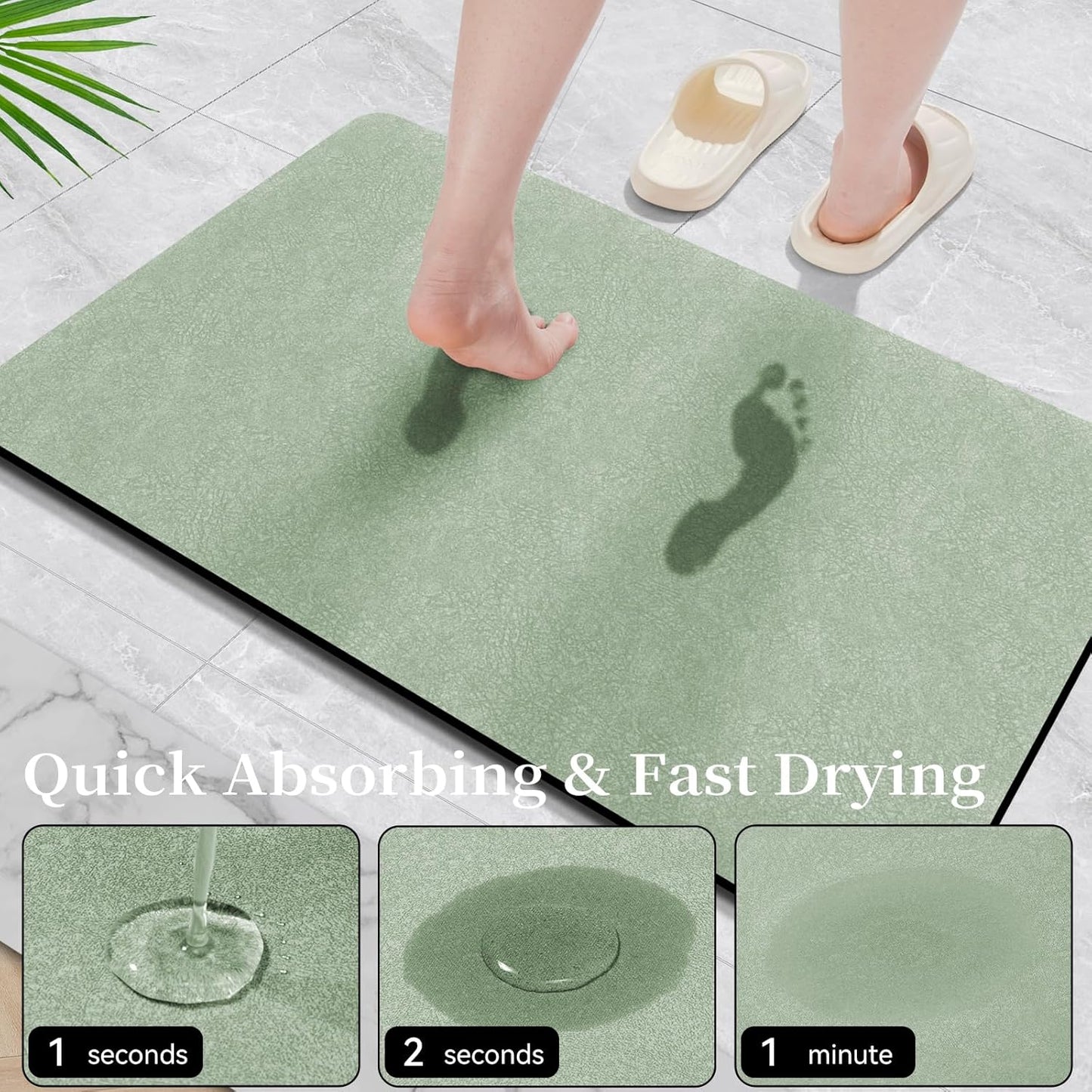 Sage Green Long Bathroom Mat Rugs 59x17 Diatomaceous Earth Bath Mat Large Quick Dry Bath Mat Non Slip Rubber Backed Super Absorbent Shower Mat, Thin Bathroom Runner Rugs Floor Mat Fit Under Door