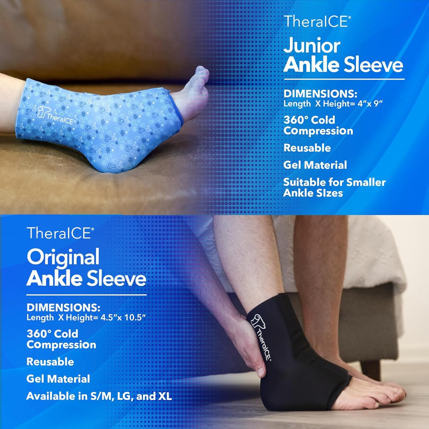 TheraICE Junior Ankle Ice Pack Wrap for Swelling, Reusable for Sprained Ankle Injuries, Cold Therapy Sock Compression, Plantar Fasciitis Relief, Achilles Tendonitis, Sore Feet, Foot & Heel (X-Small)