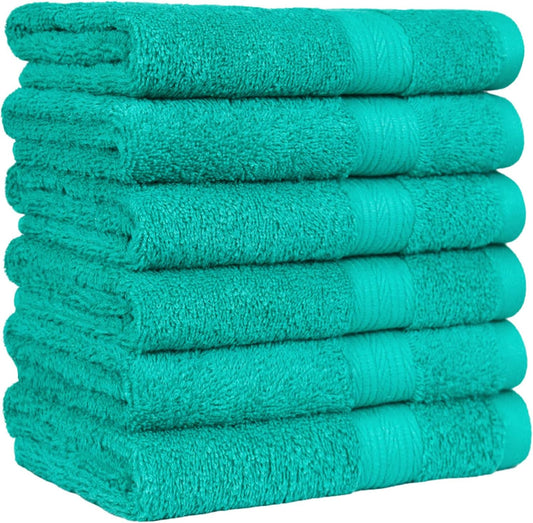 Amazon Basics 6 Piece hand towels for bathroom, Fade Resistant 100% Cotton Hand Towels, soft absorbent bathroom hand towels 6 - Pack (26''x16''), Teal