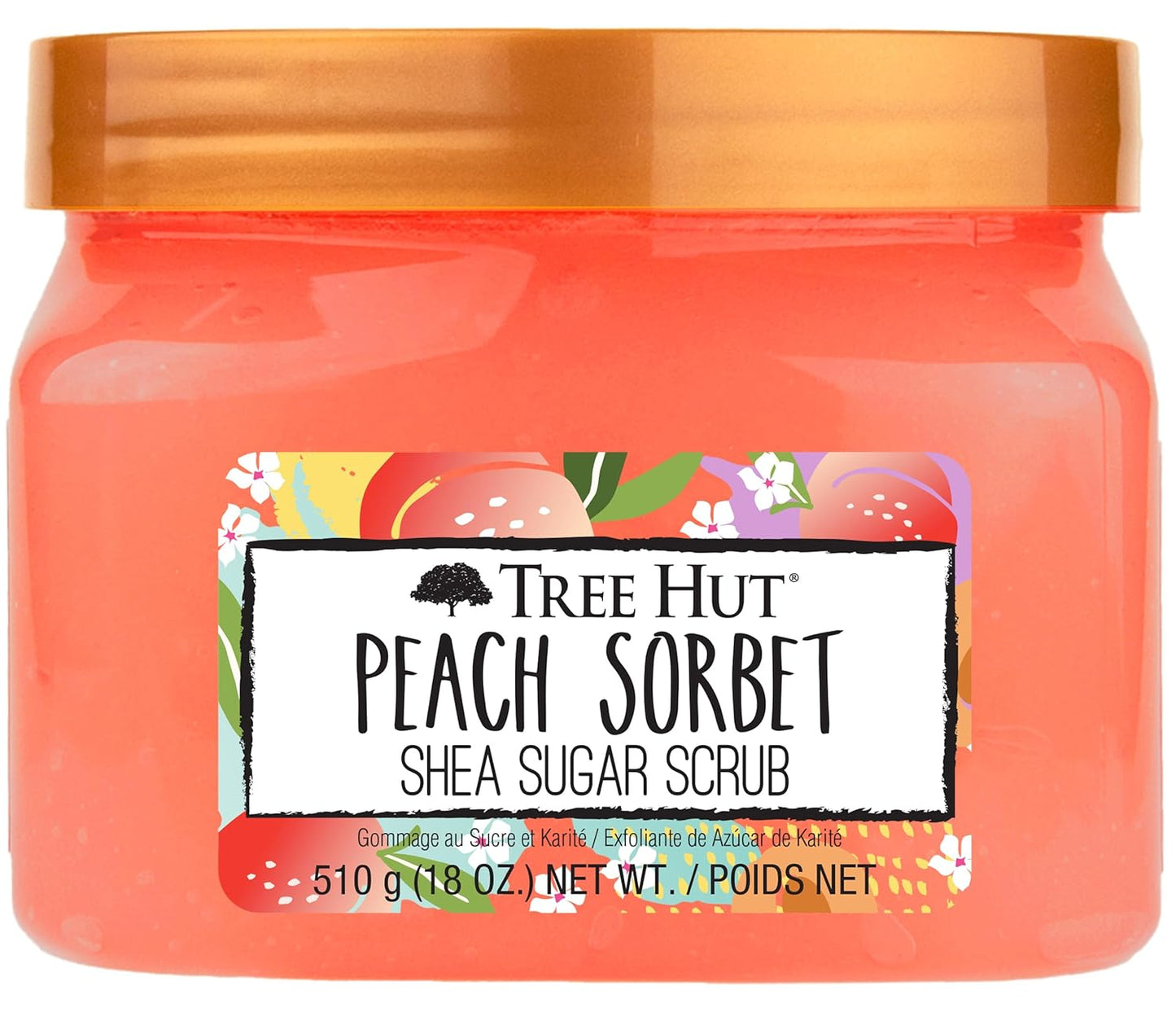 Tree Hut Peach Sorbet Shea Sugar Scrub, Exfoliating, Hydrating & Moisturizing Body Scrub with Shea Butter & Nourishing Essential Oils, Smooth & Soften Skin, 18 oz