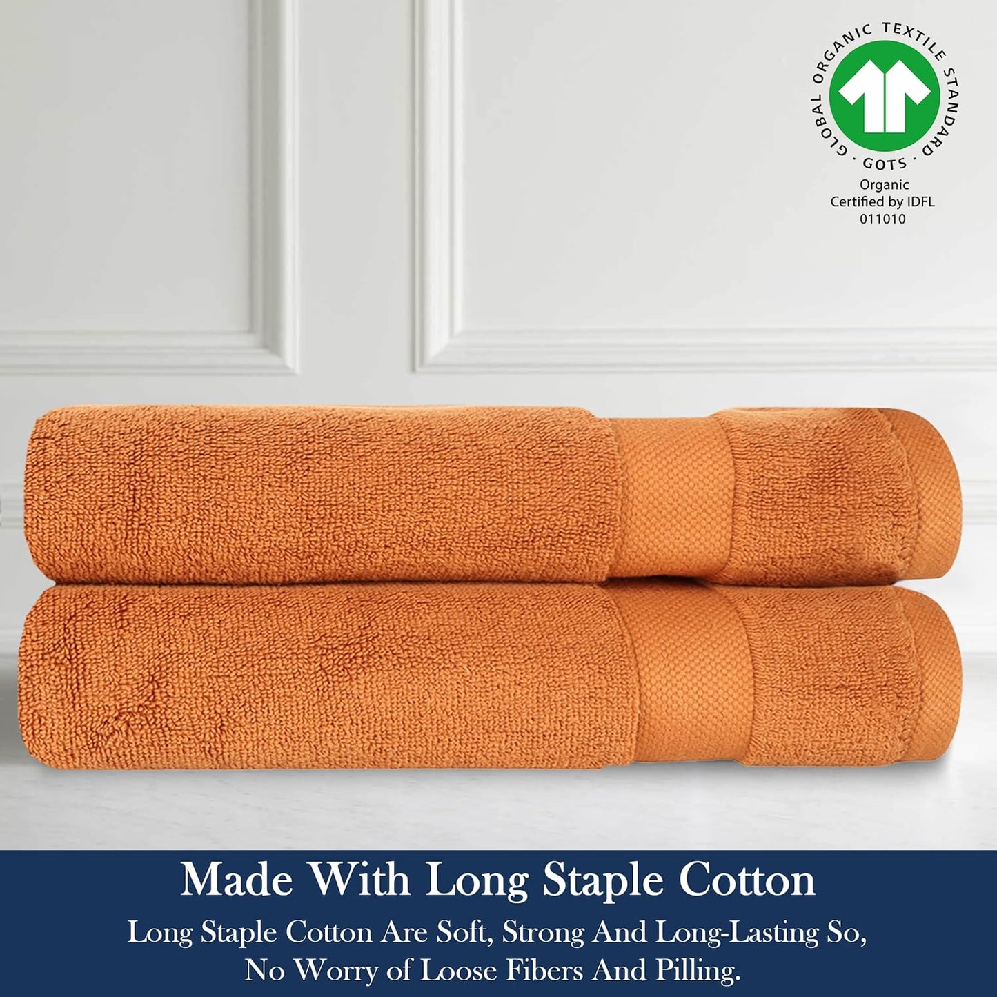 Delara Organic Cotton Luxuriously Plush Hand Towel Pack of 2 | GOTS & OEKO-TEX Certified | Premium Hotel Quality Towels | Feather Touch Technology|650 GSM Long Staple|Soft, Quick Dry & Ultra-Absorbent