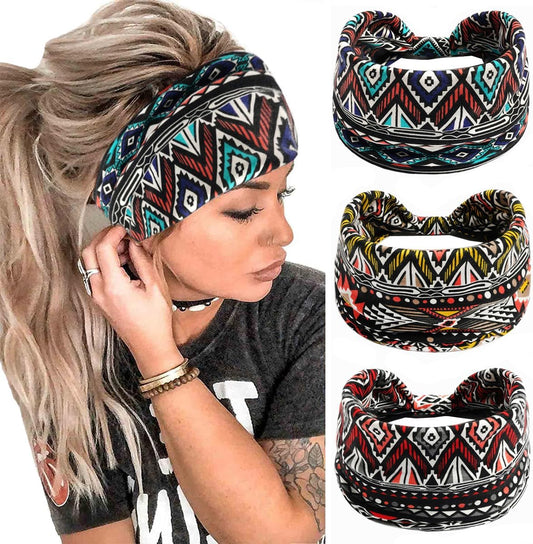 K-Elewon 3 Pack Women Wide Elastic Head Wrap Headband Sports yoga Hair Band