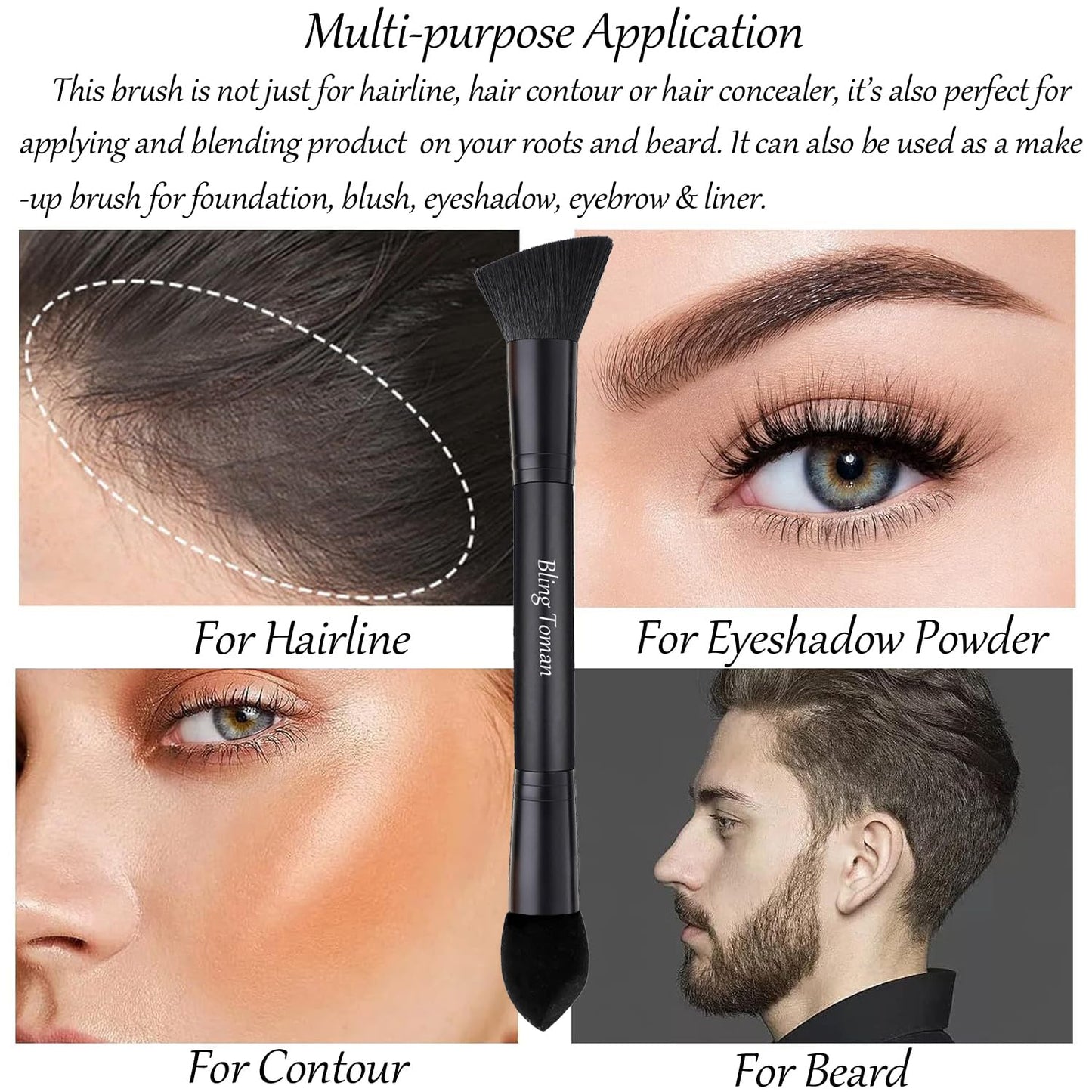 Dual-Ended Hairline Powder Brush Concealer Brush Precision Makeup Brush Set with Sponge Tip for Seamless Blending Hair Touch Up And Contouring Blending (Dual-Ended Brush)