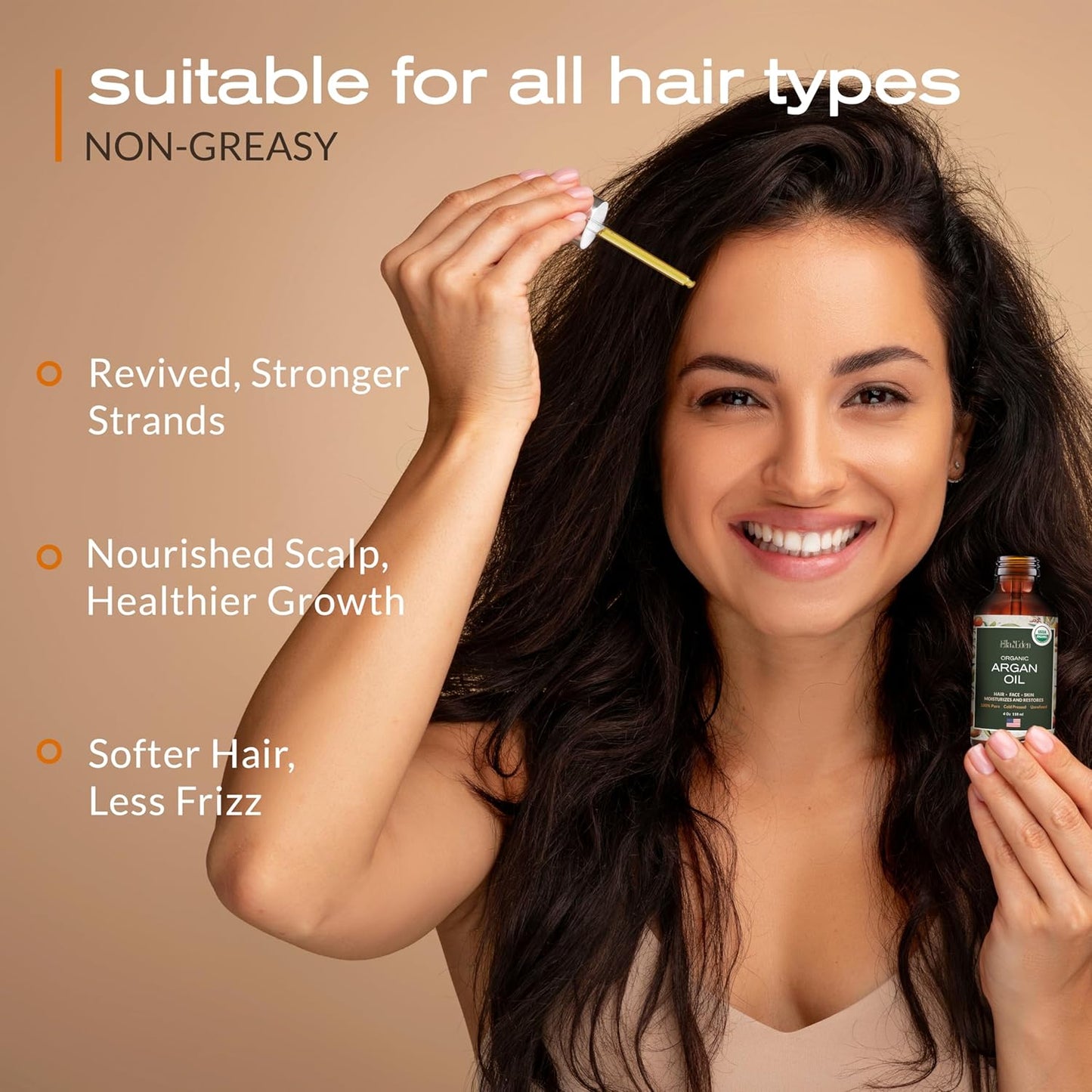 Ella & Eden Organic Argan Oil for Hair, Face & Skin | 100% Pure USDA Certified Cold-Pressed Unrefined | Glass Bottle – 4 Oz