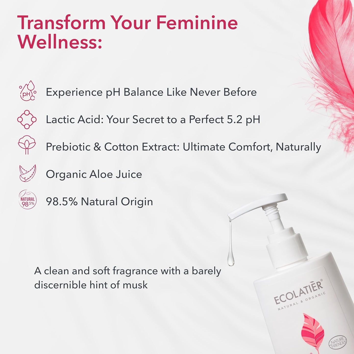 Feminine Wash Comfort with Cotton Extract – 98.5% Natural, Vegan, pH 5.2 Balanced Feminine Wash for Women, Gentle and Soothing Daily Intimate Wash, Restores Moisture and Microflora, 8.5 Fl Oz
