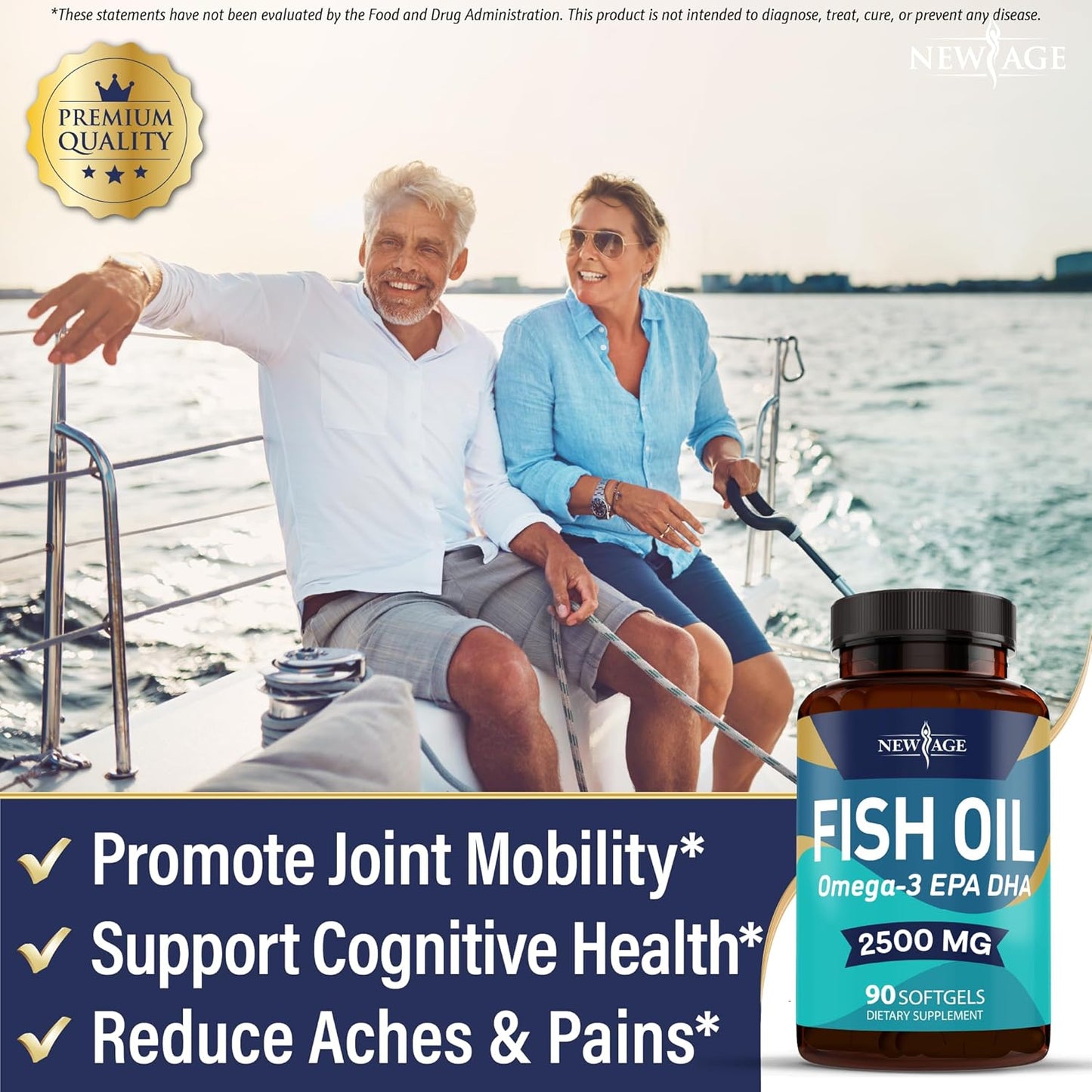 NEW AGE Omega 3 Fish Oil 2500mg Supplement Non GMO - EPA, DHA Fatty Acids Gluten Free (180 Softgels (Pack of 2))