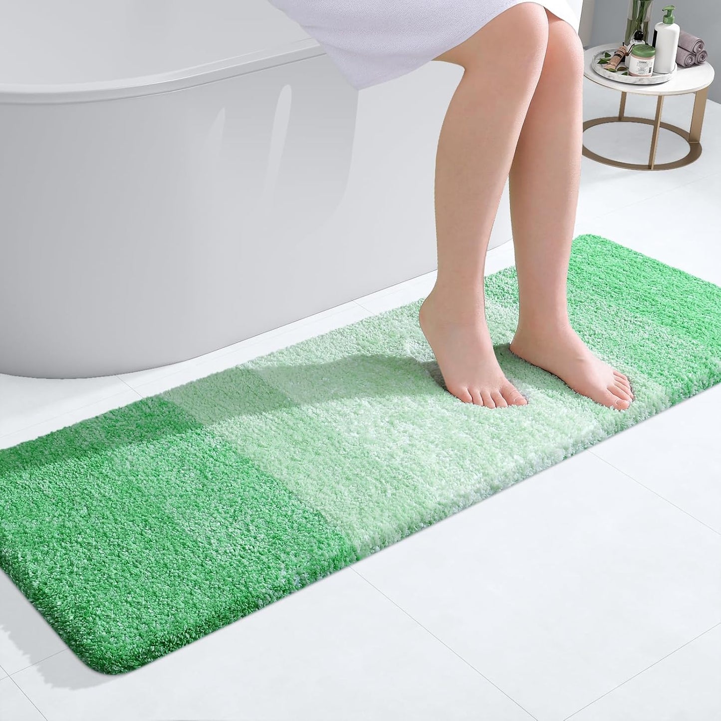 OLANLY Bathroom Runner Rugs 47x17, Extra Soft Absorbent Microfiber Bath Rugs, Rubber Backing, Quick Dry, Machine Washable Bath Mats for Bathroom Floor, Tub and Shower, Home Decor Accessories, Green