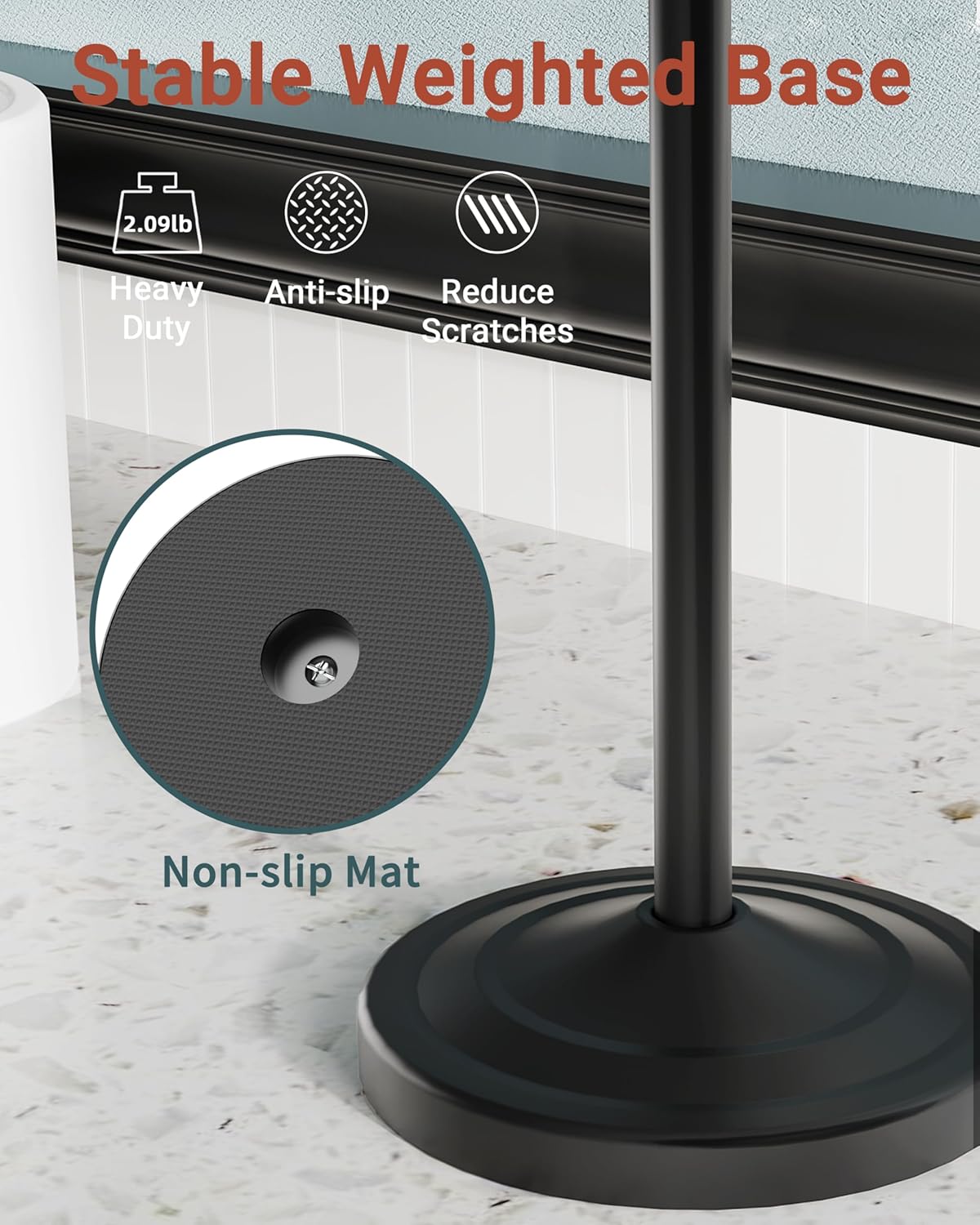 Hand Towel Holder Stand, SUS304 Stainless Steel Weighted Hand Towel Stand for Bathroom Kitchen Countertop Towel Stand with Double Stand Hand Towel Ring Total Height 18"(Matte Black)