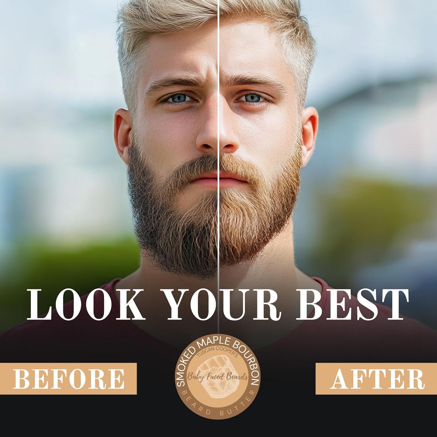 Tuscan Cooper's Baby Faced Beards Butter for Men - Moisturizing Beard Balm Cream and Softener for All Hair Types Including Coarse Hair - 4oz Hydration and Conditioning Care - Smoked Maple Bourbon