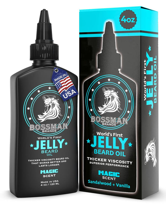 Bossman Jelly Beard Oil for Men (4 oz, Magic Scent) – Softens, Moisturizes & Conditions with Natural Ingredients