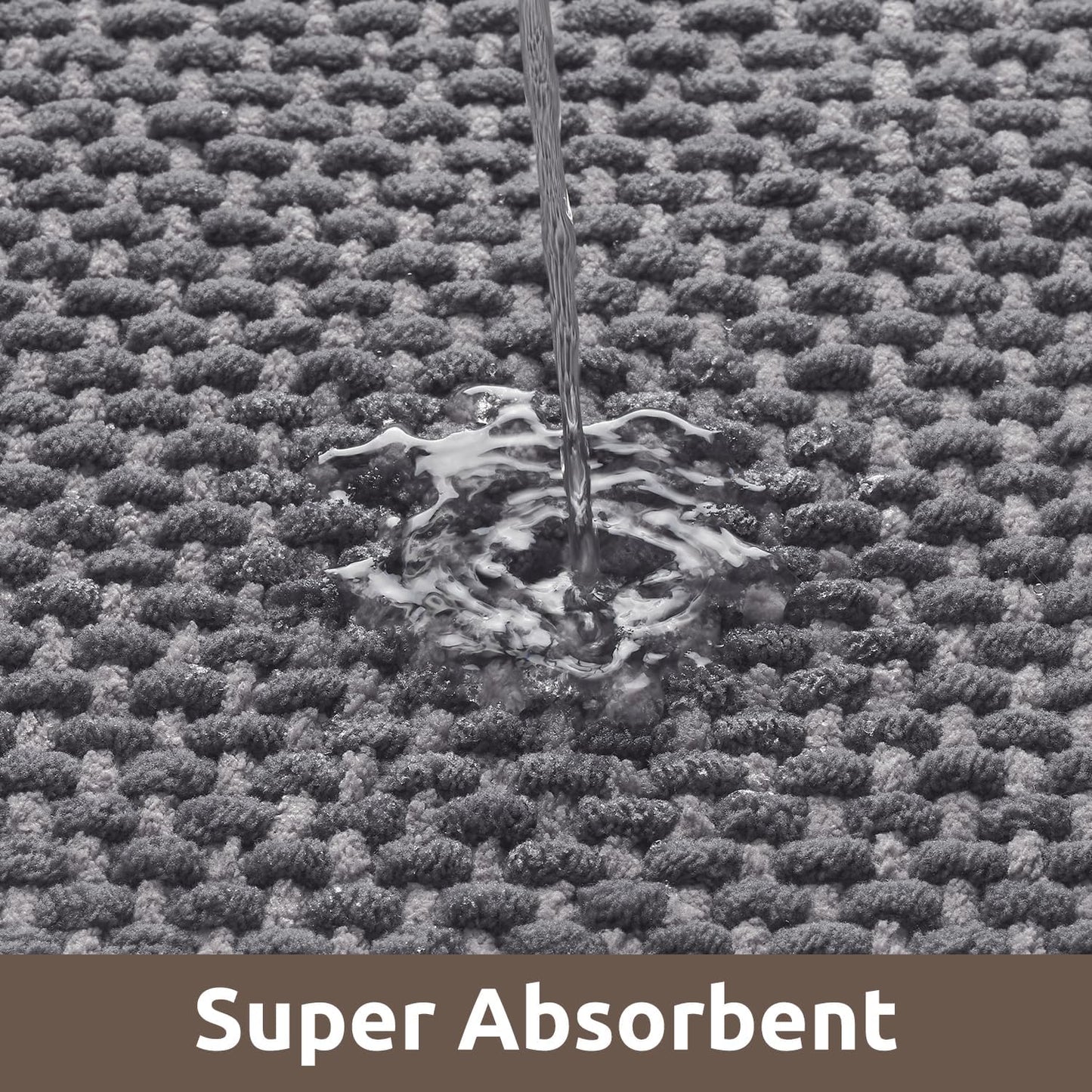 AMOAMI Chenille Bath Mat Super Absorbent Bathroom Mat Quick Dry Low Pile Bath Mats for Bathroom Washable Rubber Backed Bathroom Runners Fit Under Door, Front of Bathtub, Darkgrey&LIGHTGREY 24"x70"