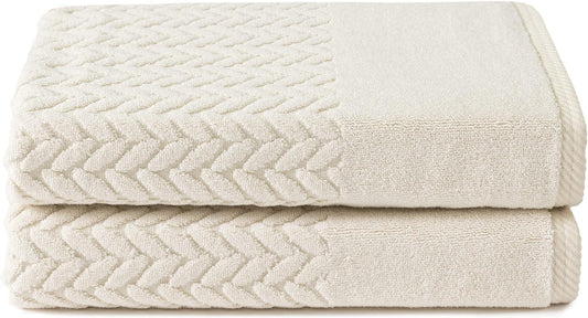 Texere 100% Organic Cotton Jacquard 650 GSM Premium Bath Towel Sets - Extra Absorbent Quick Dry and Plush (Cable, Birch, 2 Bath Towels)