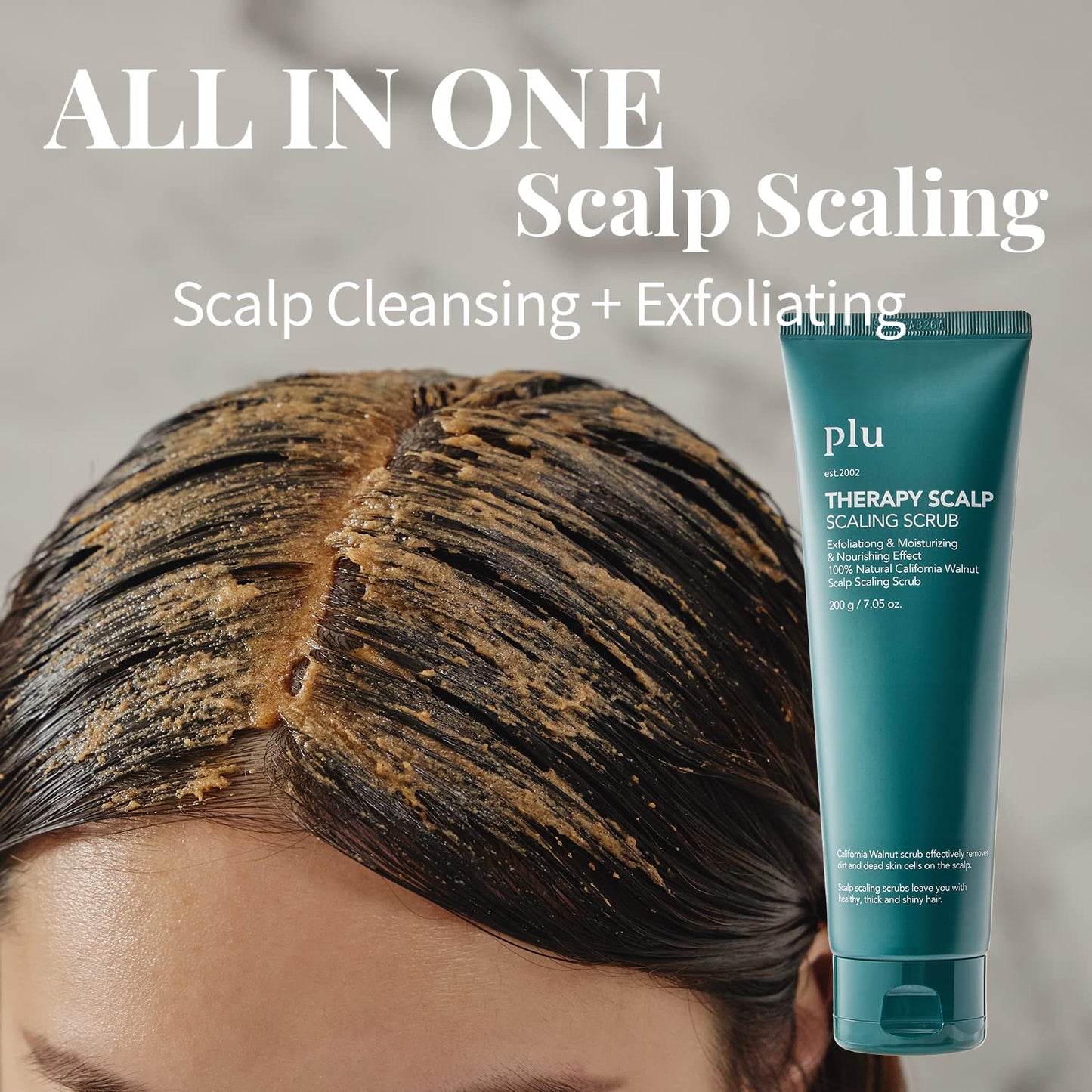 PLU Korean Therapy Scalp Scaling Scrub with Silicone Scalp Massager Brush - Walnut Scalp Scrubber Gel for Oily Scalp and Dandruff - Scalp Exfoliating & Deep Cleansing Combo Set