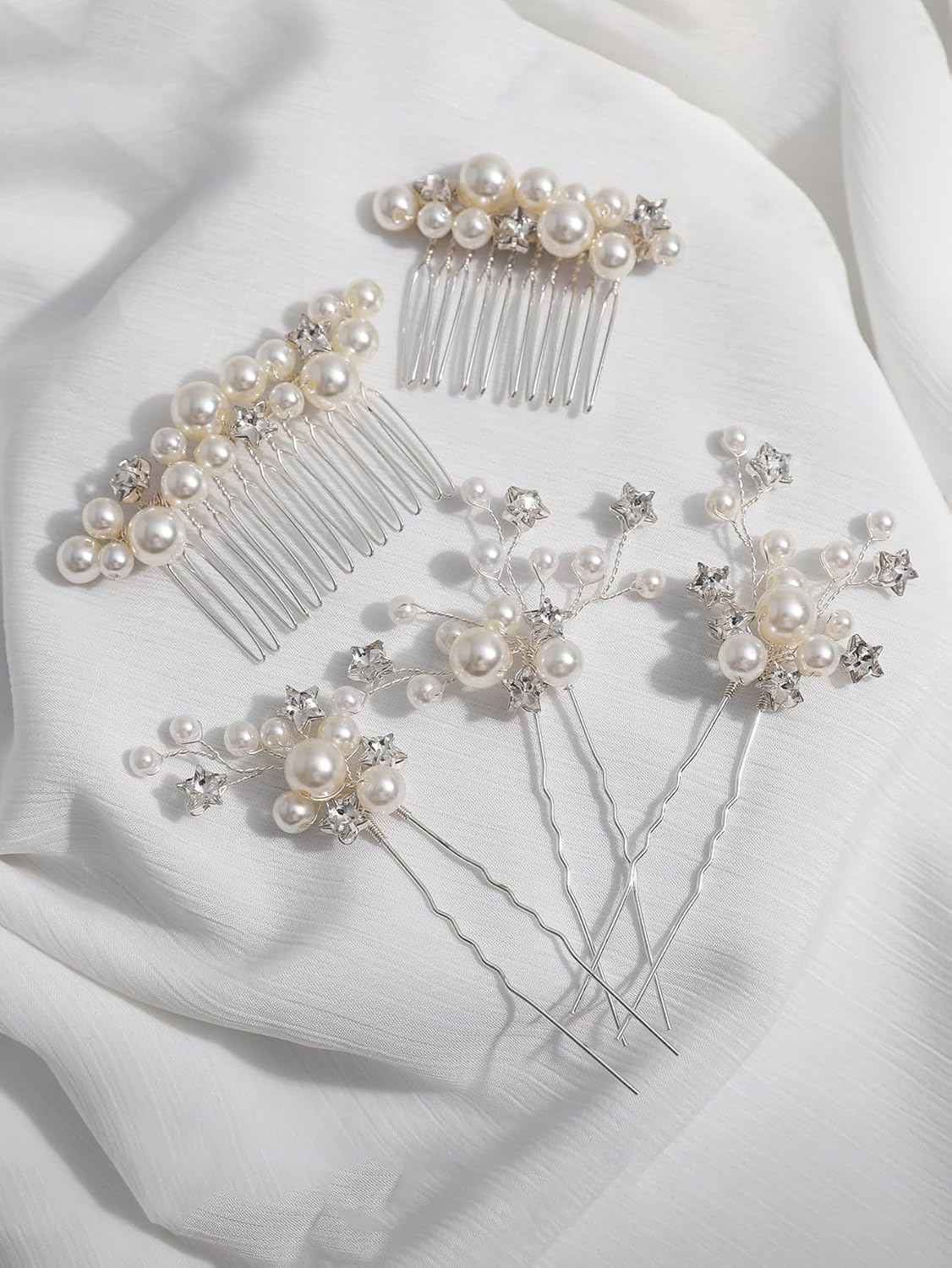 Pearl Bridal Hair Pins Wedding Hair Comb Bridal Hair Accessories for Wedding Brides Women Girls Star Shape