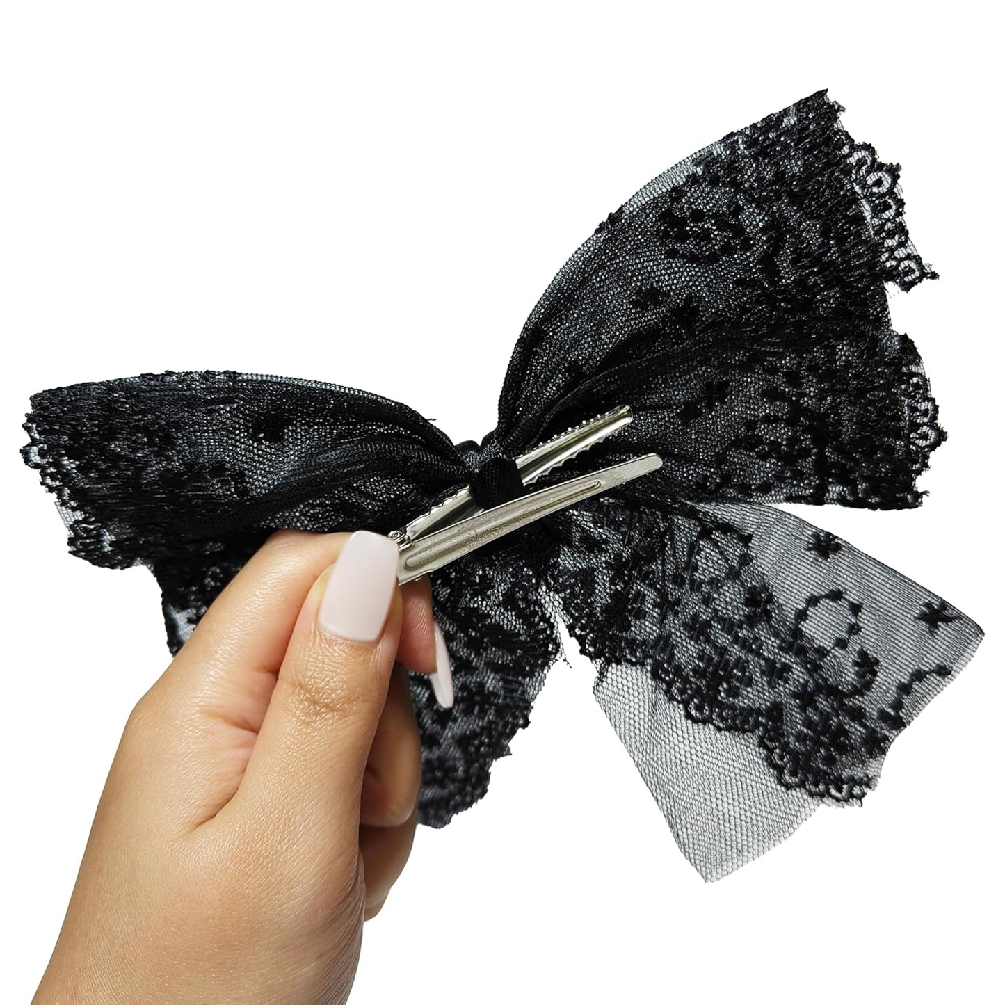 LUV HER Beetlejuice themed Long Tail Hair Bow for Girls with Alligator Clip with Charm - Gothic Hair Accessory, Ages 3+
