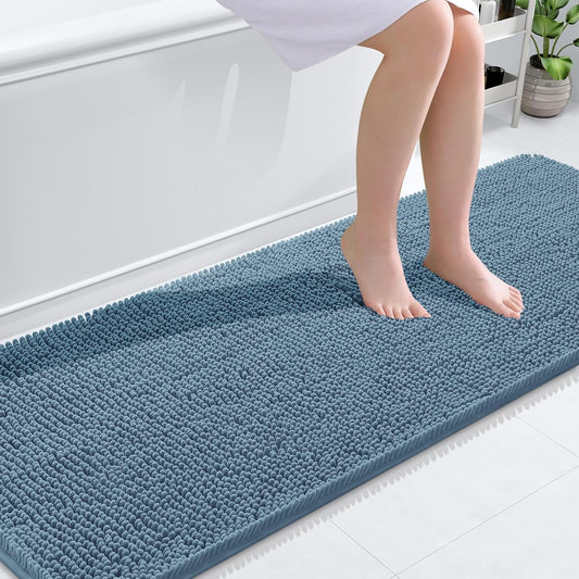 OLANLY Bathroom Rugs 70x24, Extra Soft Absorbent Chenille Bath Rugs, Rubber Backing Quick Dry, Machine Washable Bath Mats for Bathroom Floor, Tub and Shower, Home Decor Accessories, Airy Blue