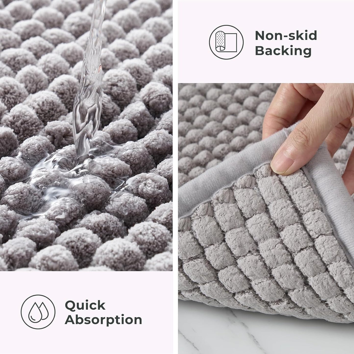 FRESHMINT Thick Chunky Chenille Bathroom Rug, 17"x24", Non Slip Bath Mat, Soft Bathroom Decor, Cute Shower Mat, Water Absorbent, Washable, Dove Gray