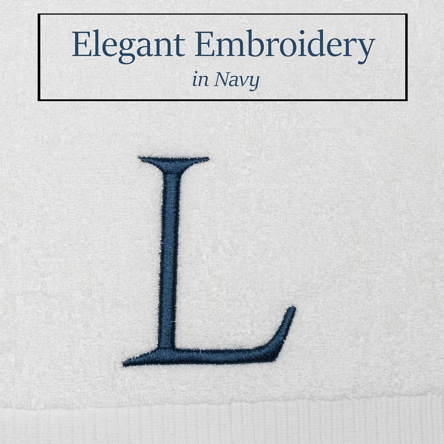 Monogrammed Hand Towels for Bathroom - Luxury Hotel Quality Personalized Initial Decorative Embroidered Bath Towel for Powder Room, Spa - GOTS Organic Certified - Set of 2 Navy Letter L