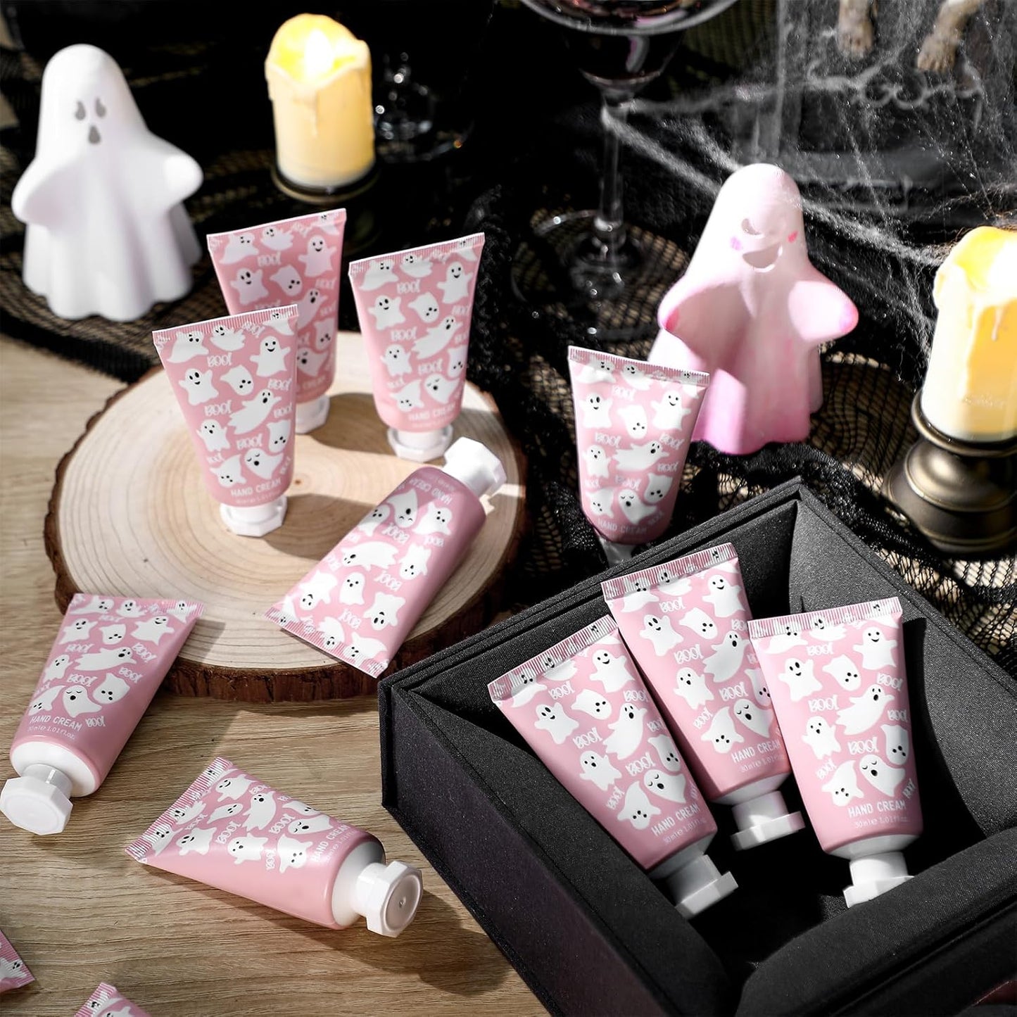 48 Sets Pink Ghost Boo Hand Cream Gifts Bulk Halloween Hand Cream Travel Lotion Size Baby Shower Party Gifts Favors Pink Ghost Halloween Birthday Party Supplies for Guest