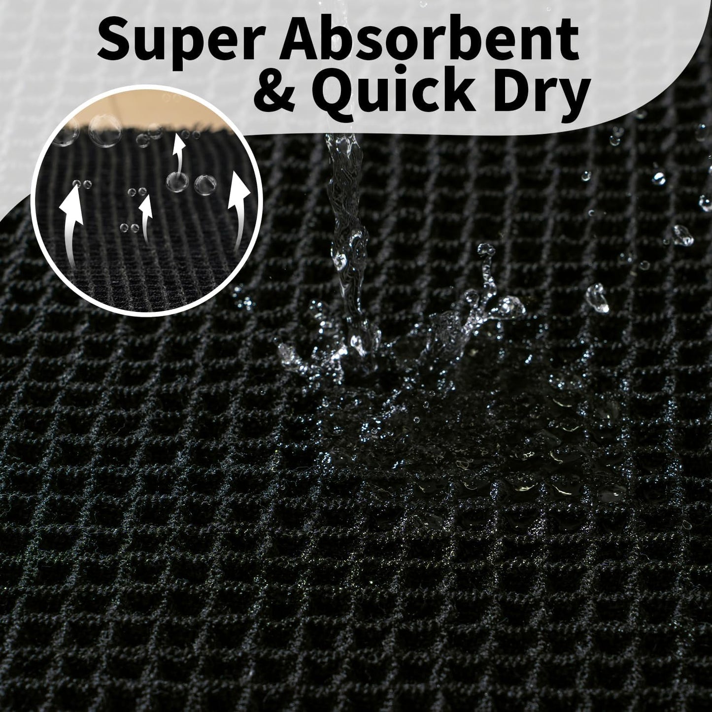 Black Bathroom Rug - Waffle Bath Mat Non Slip Washable, Super Absorbent & Quick Dry, Small Boho Bath Mat Farmhouse Bathroom Decor, 18'' x 30'', Black