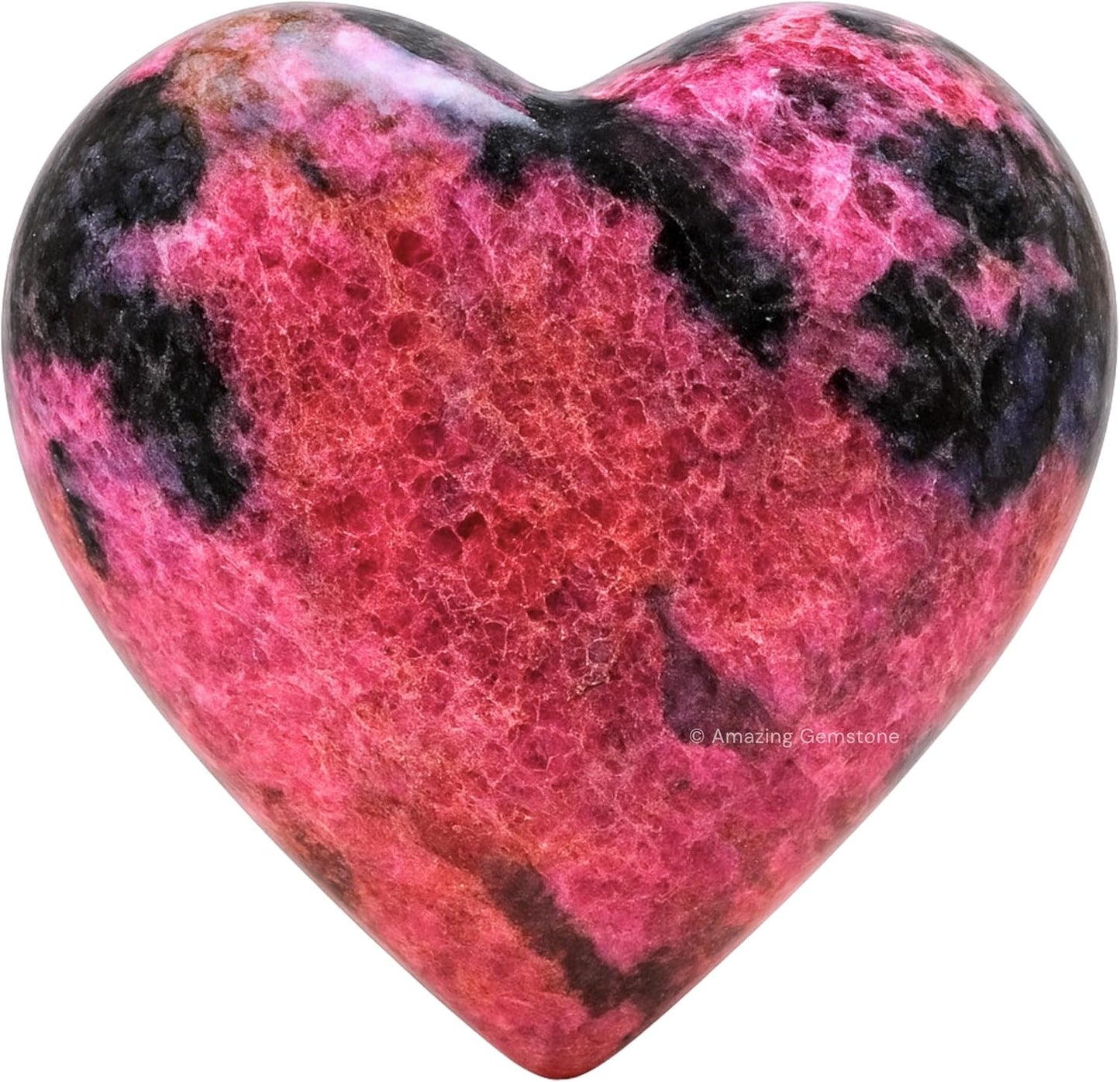 Rhodonite Crystal Heart Palm Stone - Pocket Massage Worry Stone for Natural Body Chakra Balancing, Reiki Healing and Crystal Grid